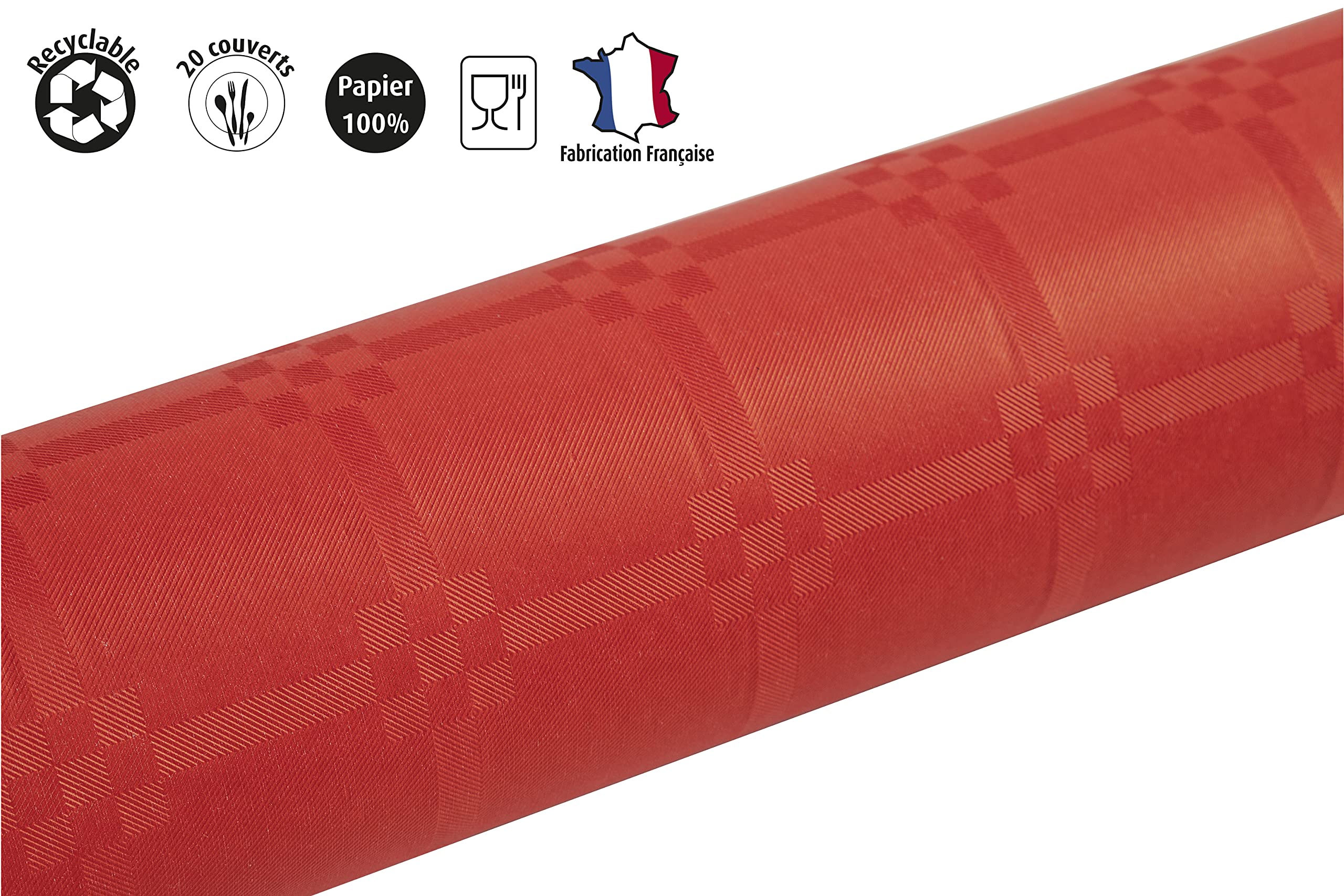 Pro Nappe 12 Manteles Desechables Papel Efecto Damasco Rollo 6x1.18m Rojo
