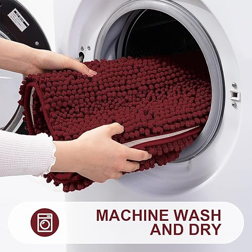 Miniatura 6 de Grandaily Alfombras de baño de felpilla a rayas de 60 x 24 pulgadas, extra gruesas y absorbentes, antideslizantes, de felpa suave, lavable a