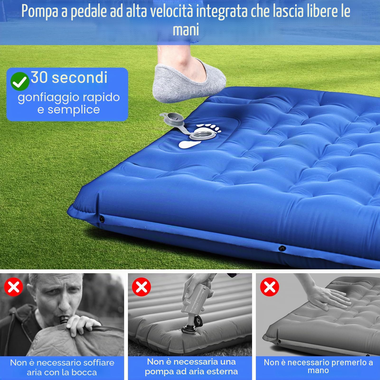 Materassino autogonfiante, 2024, materasso ad aria migliorato e confortevole, spessore 13 cm, con cuscino integrato e pompa a piedi, materassino isolante per campeggio/zaino/avventura