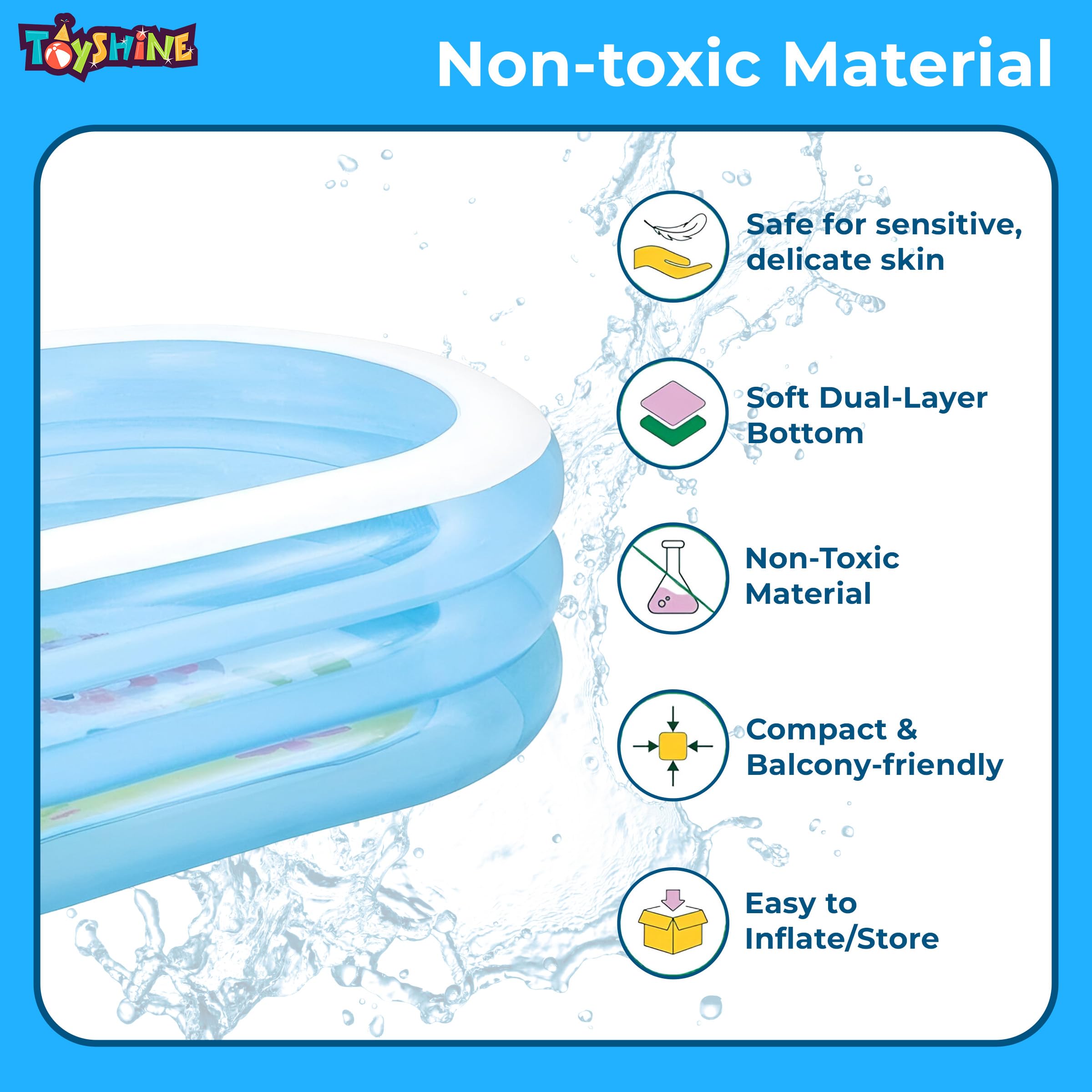 Toyshine 5.3ft Inflatable Swimming Pool for Kids & Family | 162 x 106 x 45 cm | Thick Durable PVC Outdoor Backyard Garden Water Pool for Summer Fun | Easy to Inflate & Store