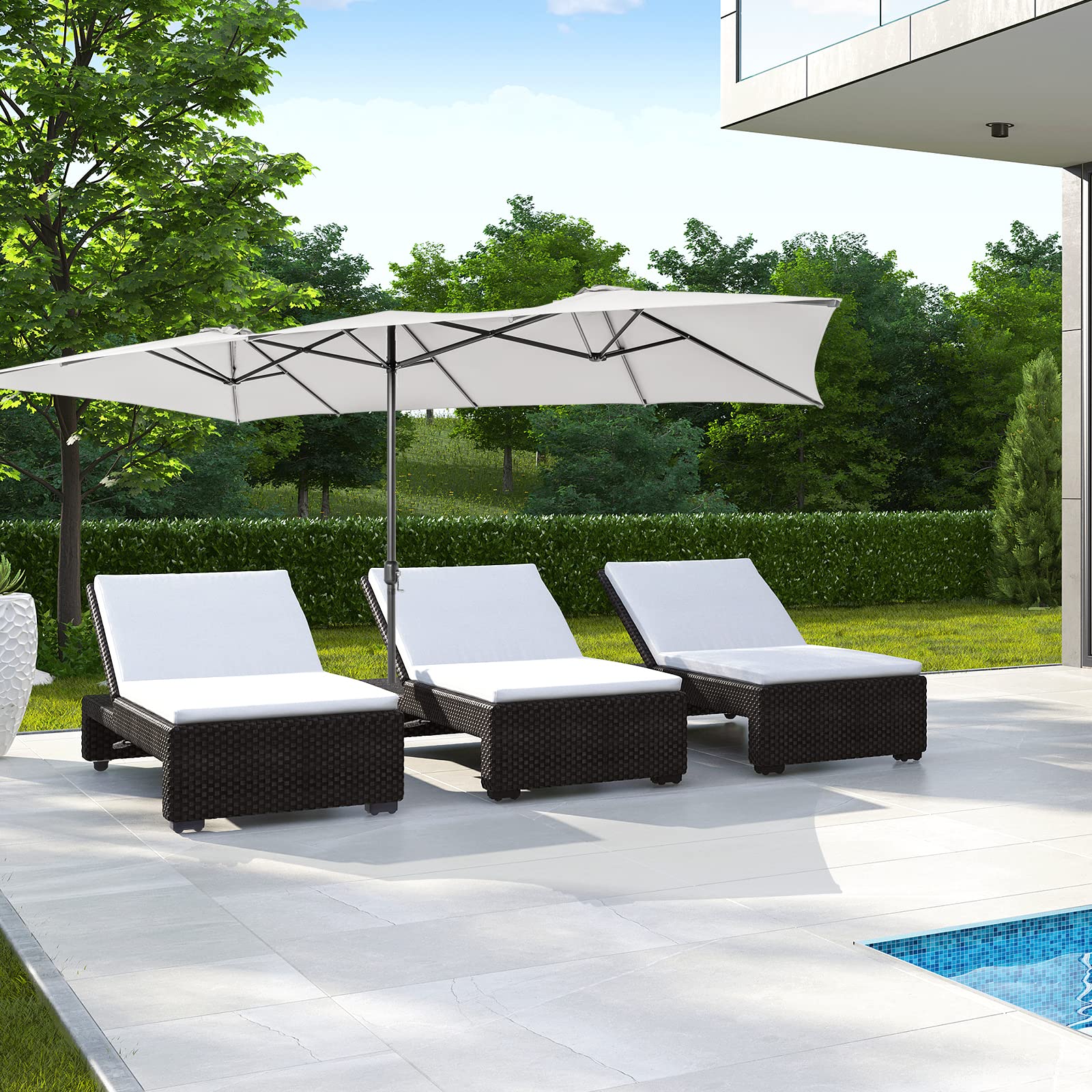 Parasol Double Rectangulaire KOMFOTTEU - 430 X 260 Cm - Avec Manivelle, Résistant Aux UV Et Imperméable - Pour Terrasse, Jardin, Piscine