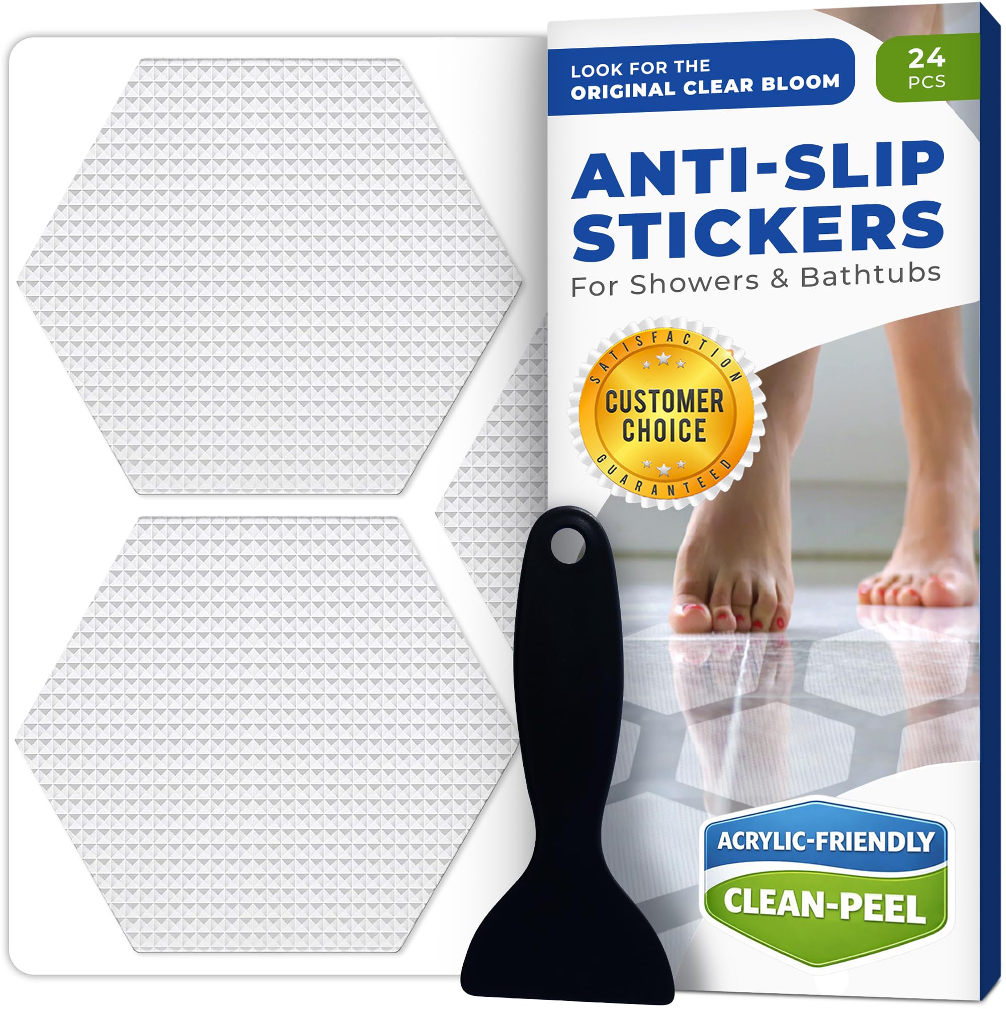 Anti-Slip Shower Stickers for Tub Shower Floor Original Clear Hex Non-Slip Bathtub Stickers 24 Pack 3 25 Micro-Pyramid
