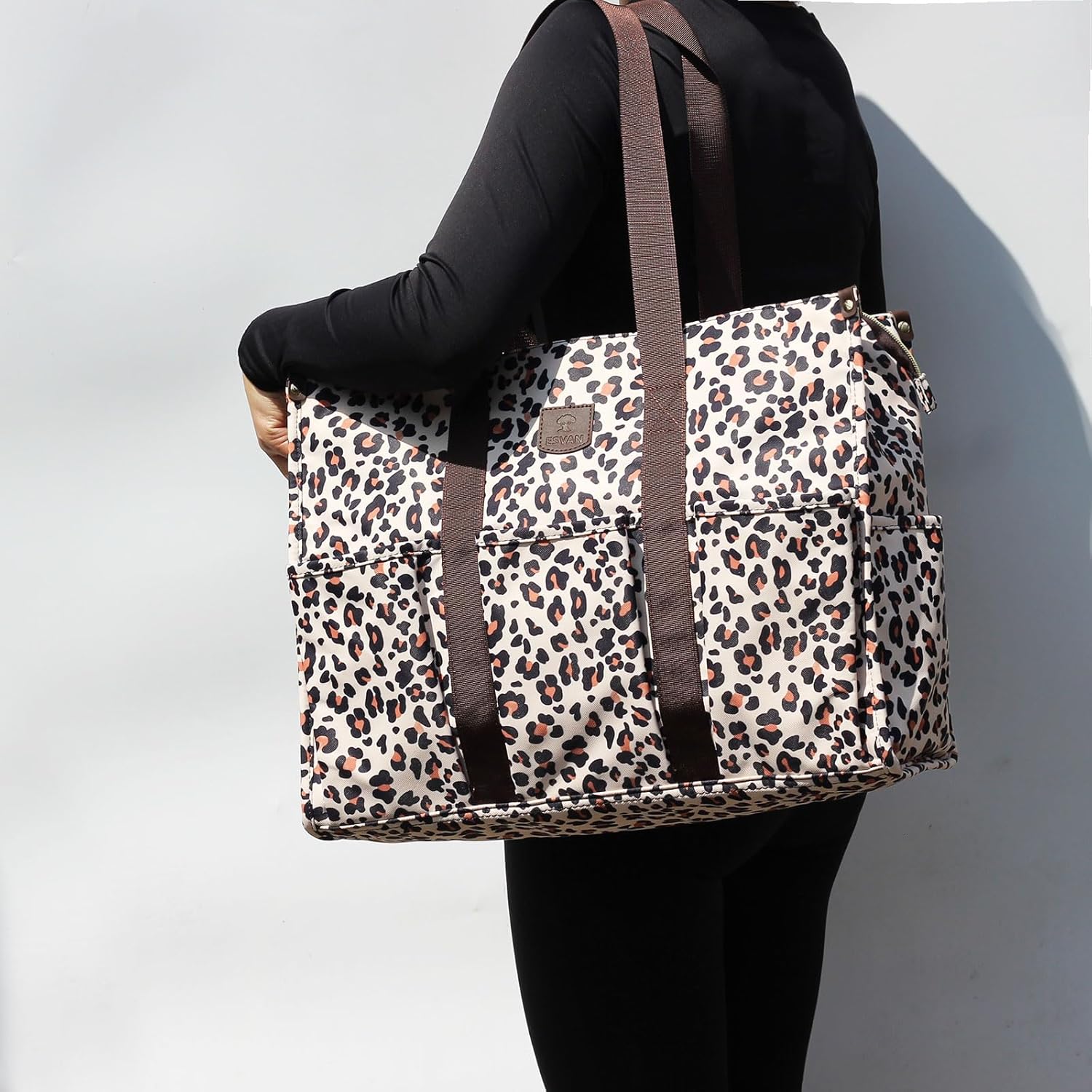 ESVAN Utility Tote Bag with Zip Top Waterproof Teacher Tote Bag for Teacher Work Women Beach - Image 6