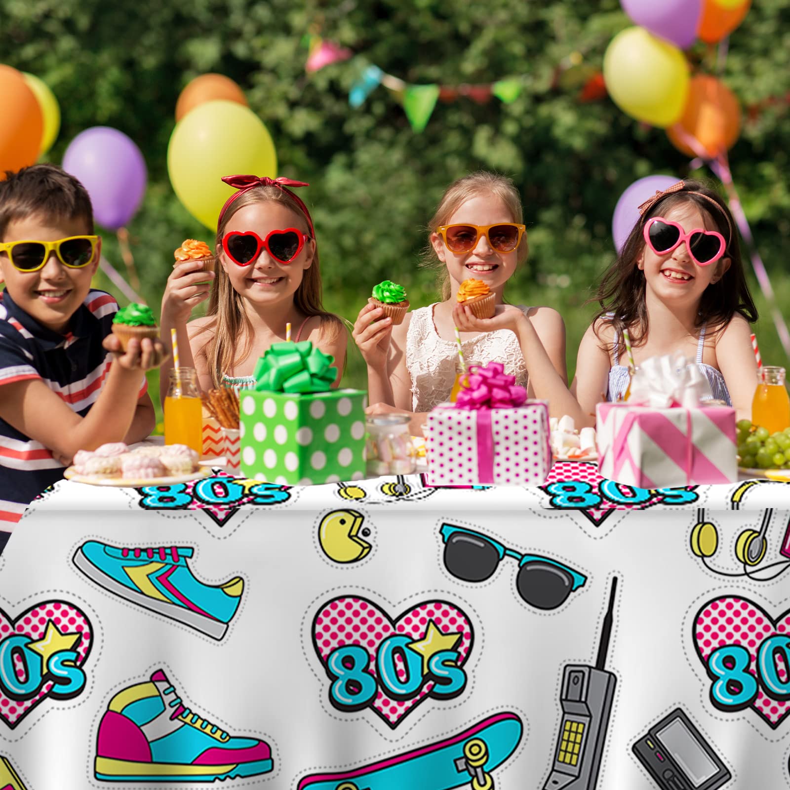 4 Pcs Back To The 80's Tablecloths - Retro Radio & 80s Party Table Covers For 80th Birthday Decor