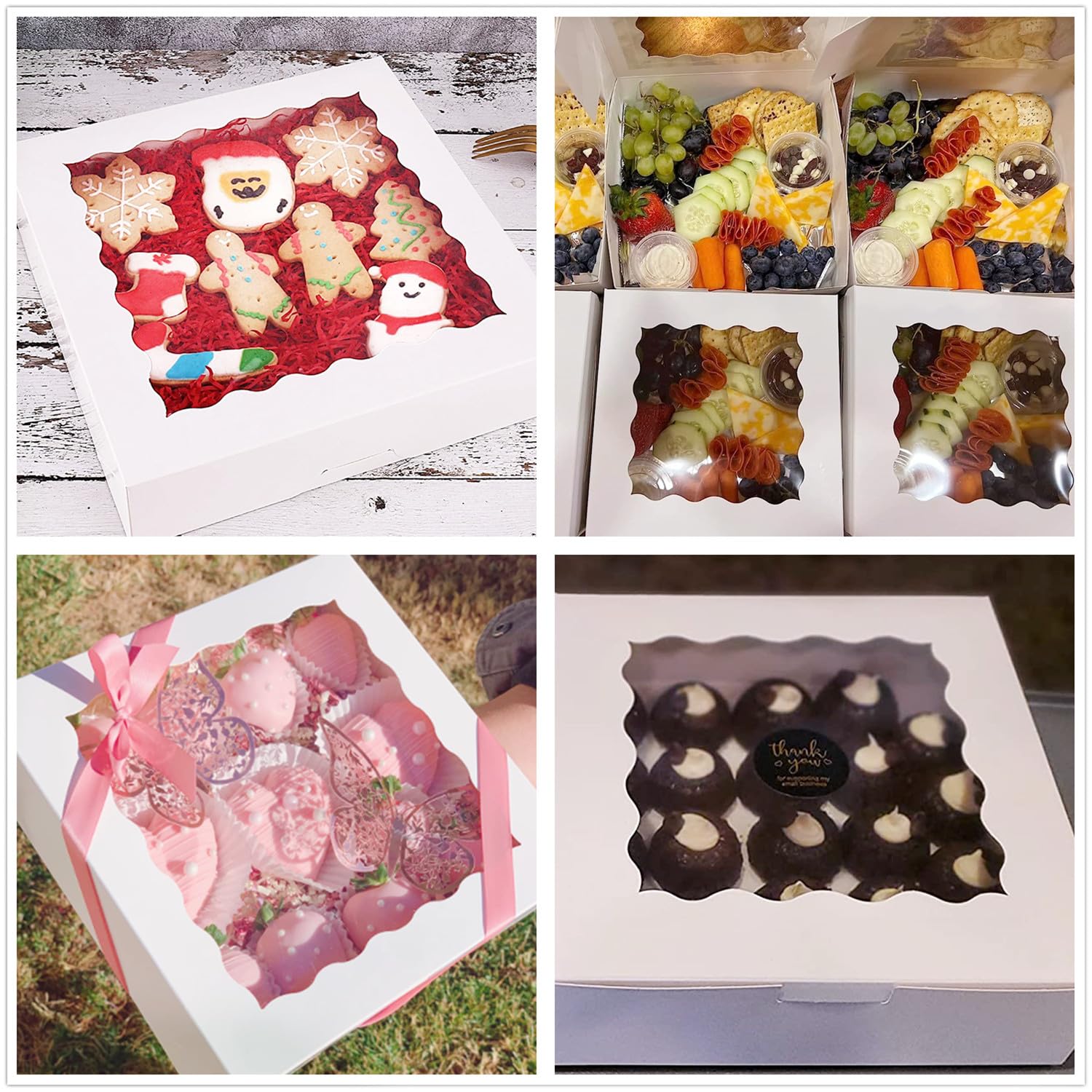 Paquete de 30 cajas blancas para tartas con ventana de 8 x 8 x 2.5 pulgadas, cajas de donas, cajas de panadería, cajas de galletas, cajas de papel para dulces, cajas de pastelería, cajas de postre