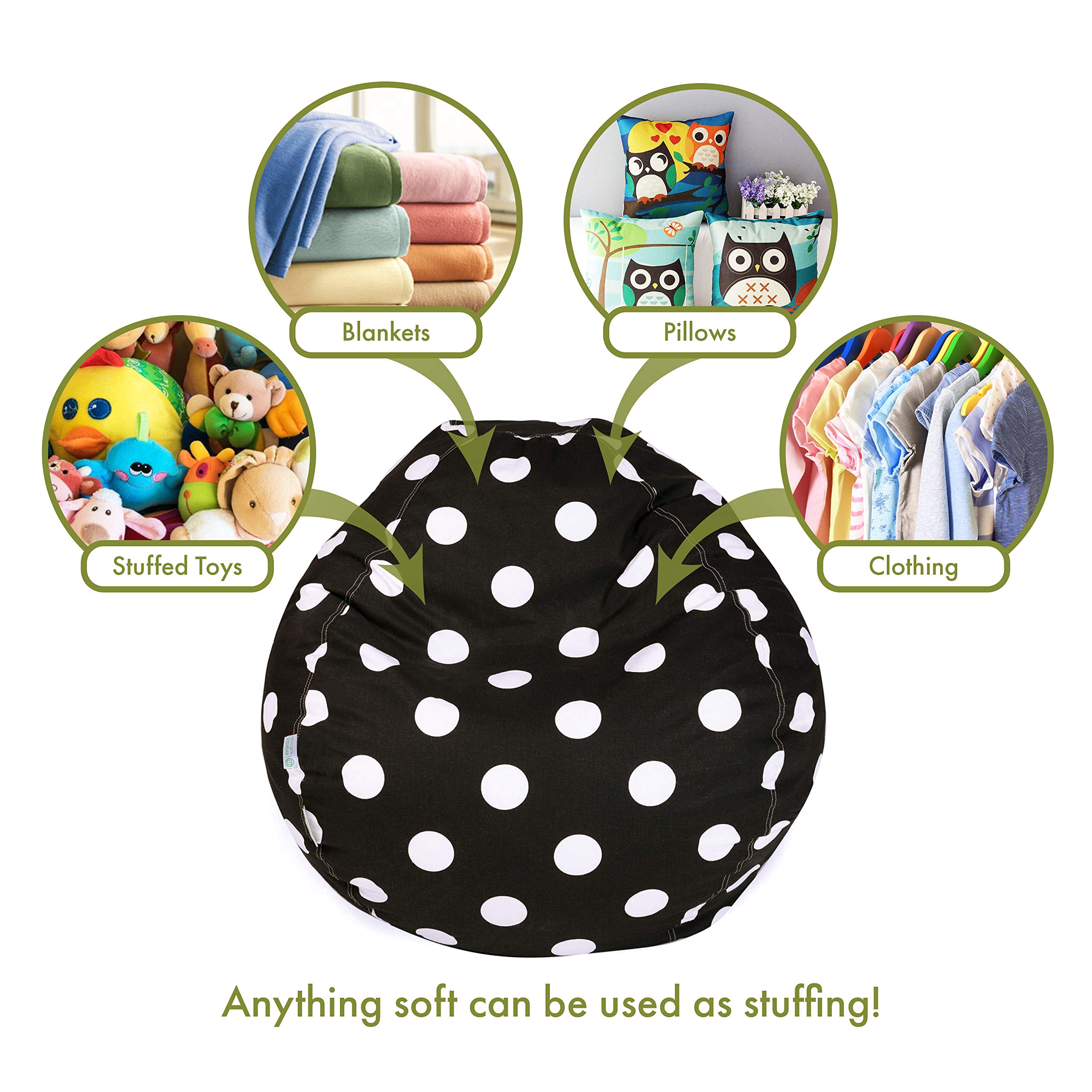 Majestic Home Goods Large Polka dot Storage Bean Bag, Black