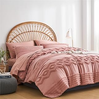 Blush Pink Tufted Comforter Set Queen Size 7 Piece Bed in a Bag, Shabby ...