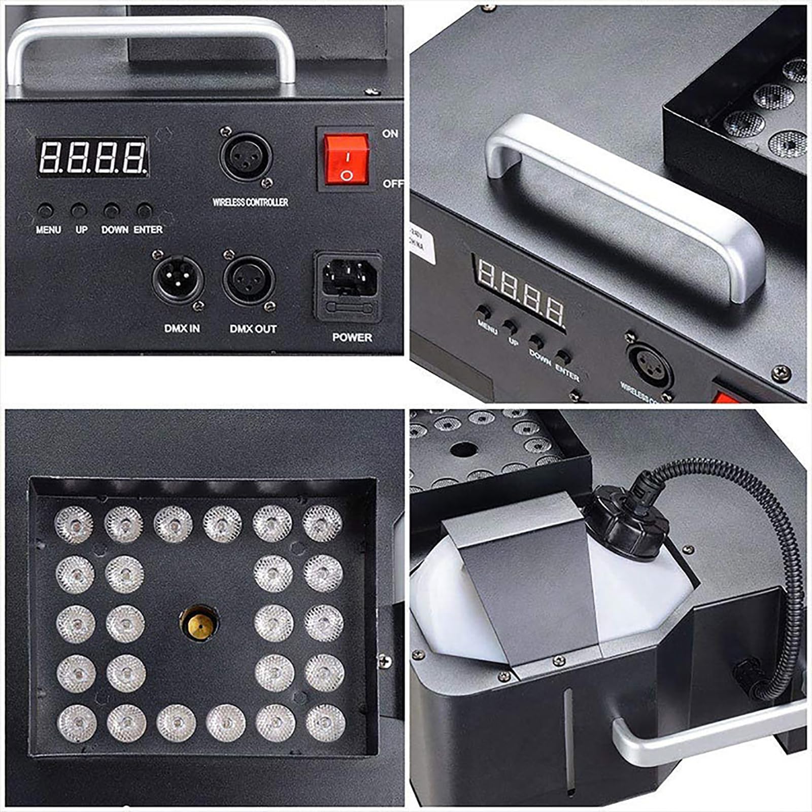Pionowa Wytwornica Mgły, Wytwornica Dymu O Mocy 1500 W, Sterowanie DMX 512 Z 24 Koralikami LED I Pilotem, Pojemność I Wydajność Puszki Z Olejem 2,5 L, 18000 CFM, Na Wesele, Imprezę