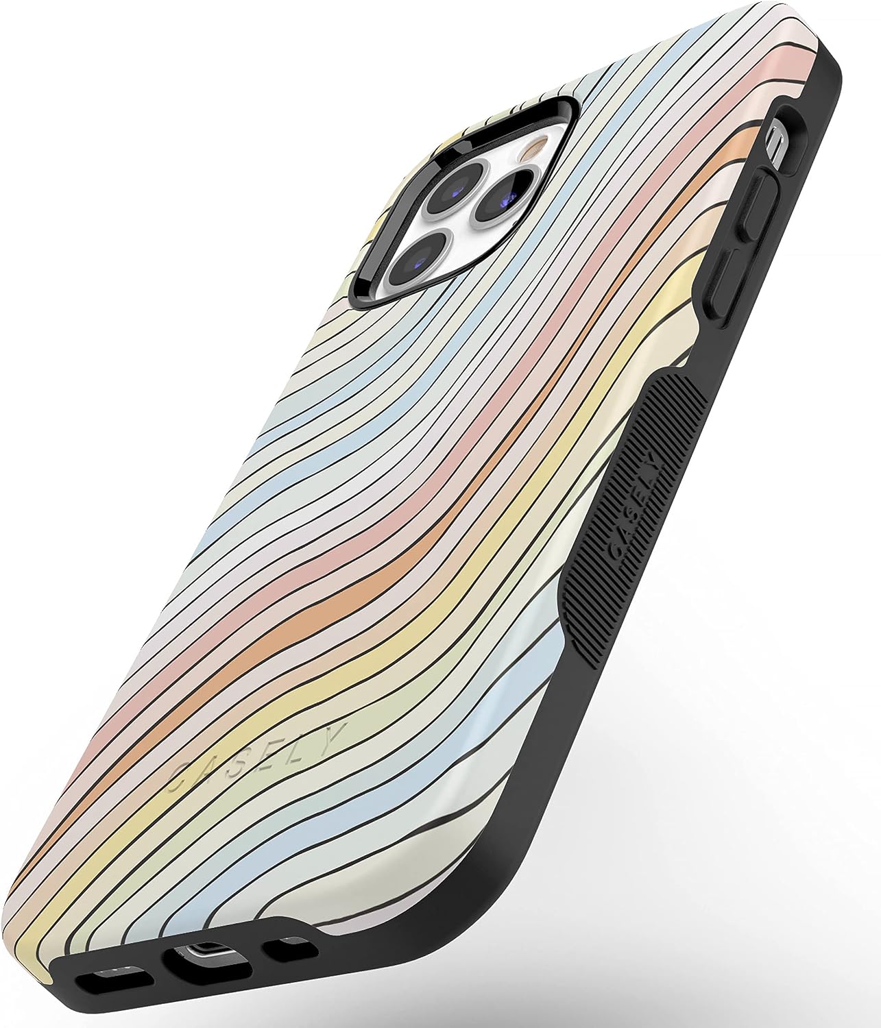 Casely iPhone 11 Pro Max Case | Ride The Wave | Pastel Rainbow Lined | Bold Protective Design