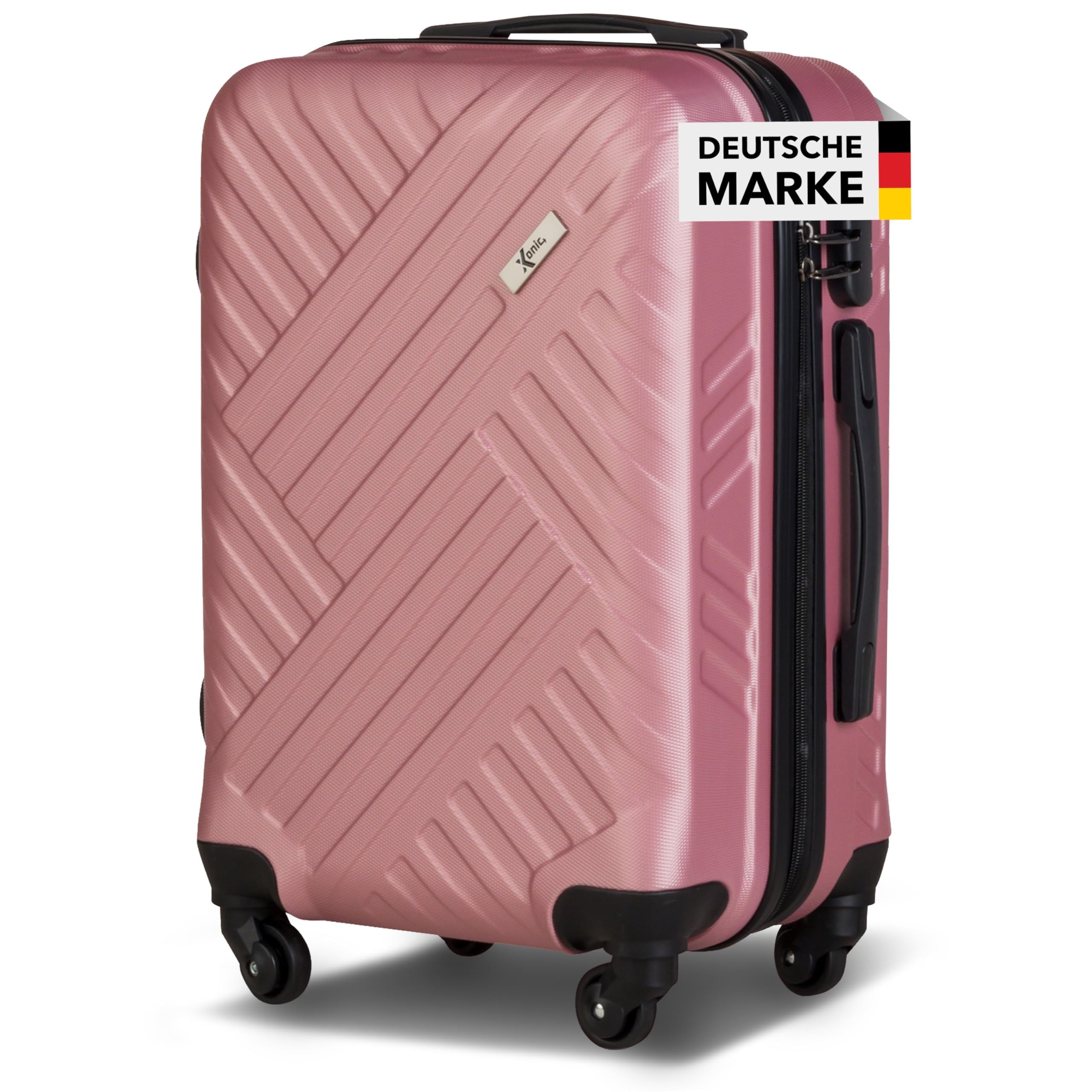 Xonic Design Reisekoffer - ABS Hartschalen Koffer mit 360° Leichtlauf-Rollen - hochwertiger Trolley mit Zahlenschloss in M-L-XL oder Set (Rosé, M)