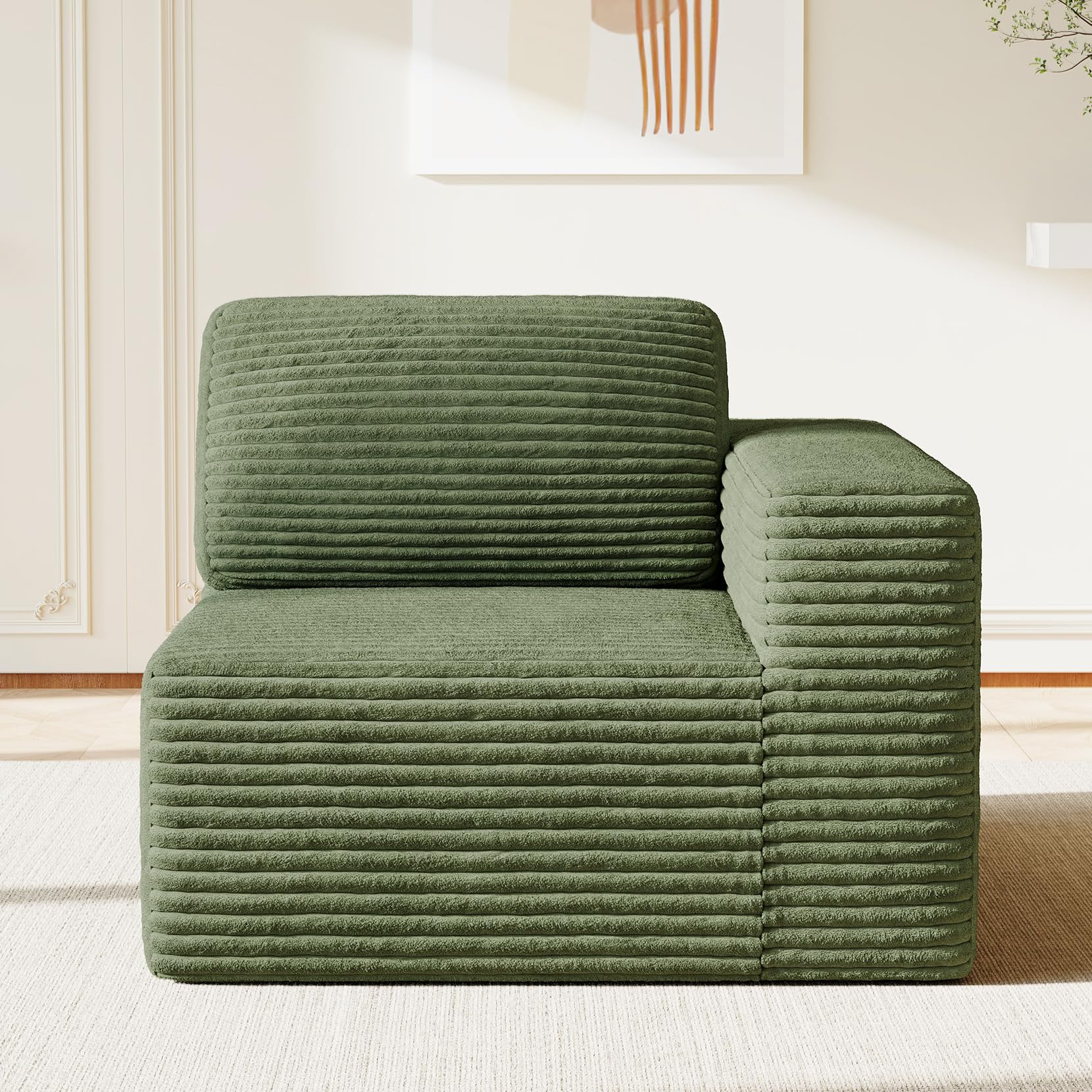 Vesgantti Modular Sectional Sofa, Corduroy Cloud Couch with Spring Support, Cooling Gel Layer & High-Density Comfort Cushioning, Extra Deep Seats, Boneless Sofa, No Assembly Required (Right-Arm Chair)