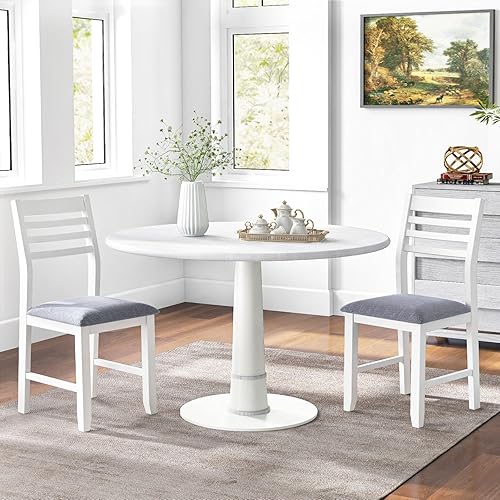 Miniatura 6 de Giantex Juego de 2 sillas de comedor blancas, sillas de cocina tapizadas con asiento acolchado y respaldo de escalera, sillas laterales sin brazos