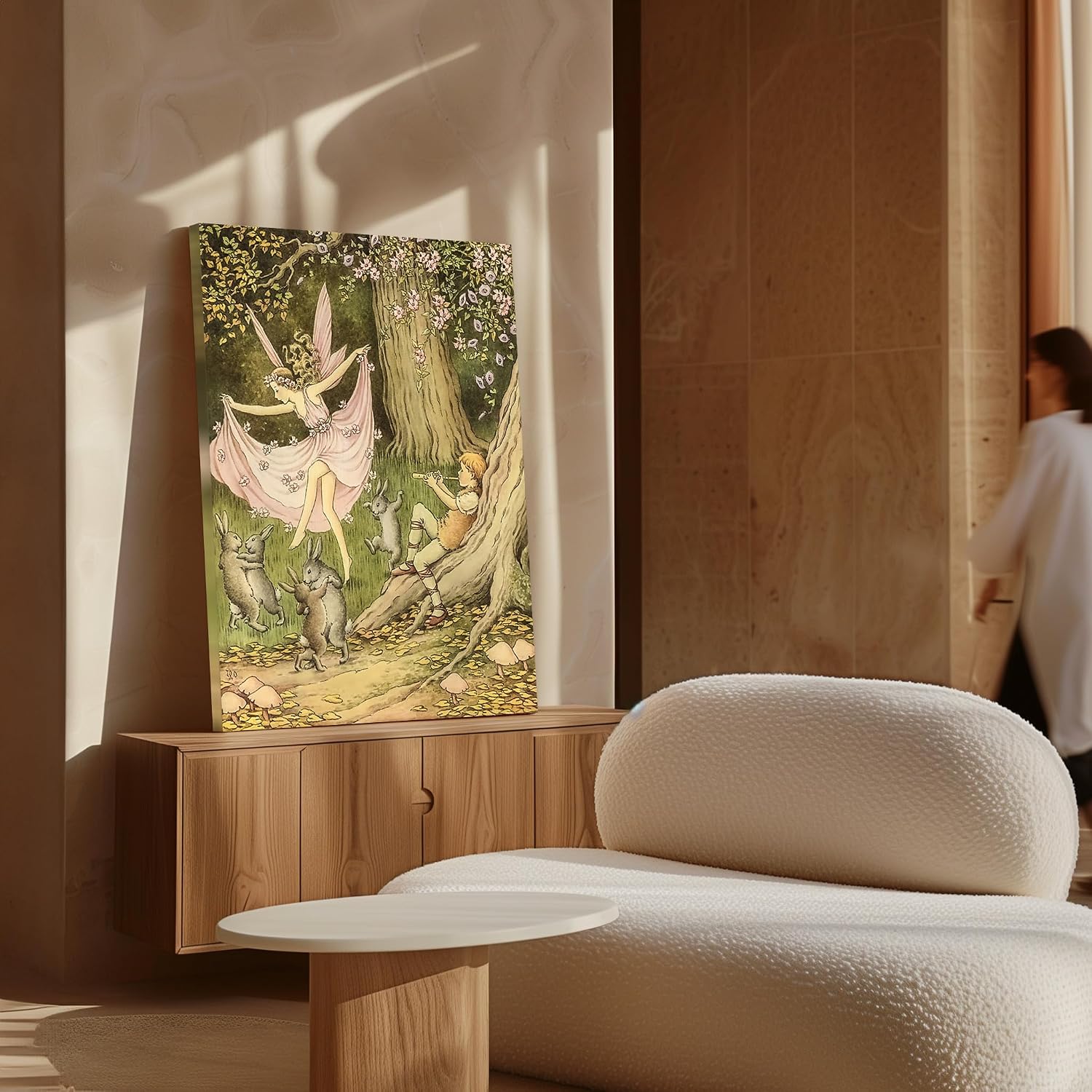 Poster Master Vintage Fairy Dancing In The Forest With Rabbits And Piper Canvas - Fairytale Print - Mythical Fairy Art - Aesthetic Living Room or Bedroom Wall Decor - 8x10 STRETCHED Canvas
