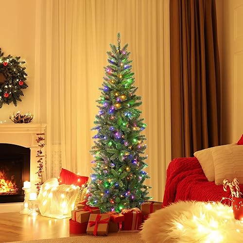 Miniatura 10 de HAPPYGRILL Árbol de Navidad artificial de abeto artificial preiluminado de 6 pies con 743 puntas, soporte de hierro resistente, fácil de instalar,