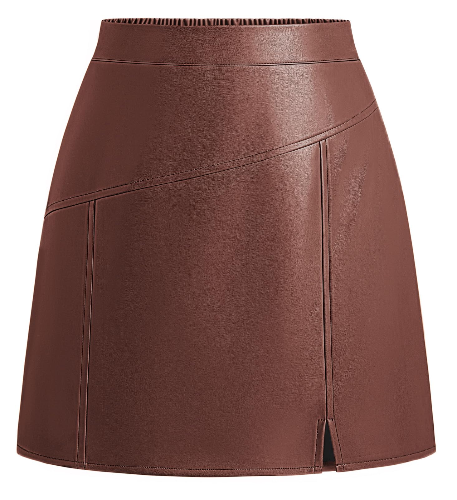 Kate Kasin Mini jupe en similicuir pour femme - Taille haute - Coupe trapèze - Jupe courte avec fente pour le travail, les clubs, les fêtes, les soirées