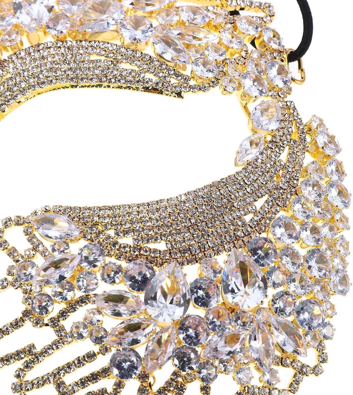 Tofficu Rhinestone for Women Venetian Fancy Half Face Mask with Elastic Band Gold Costume Party Mardi Gras Ball Accessory