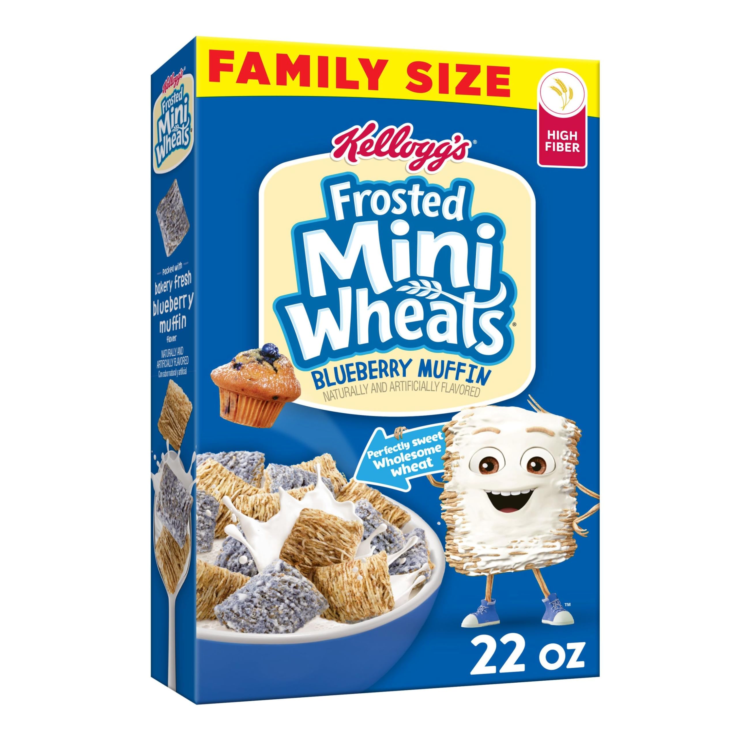 Kellogg's Frosted Mini-Wheats, Breakfast Cereal, Blueberry, Excellent Source of Fiber, Family Pack, 22oz Box