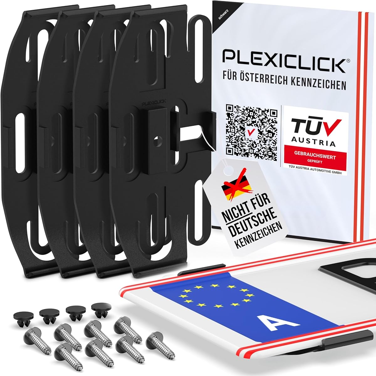 Österreich | Kennzeichenhalter Rahmenlos unsichtbar | Rahmenlose Kennzeichenhalterung | Nummernschildhalter Schwarz | Fahrzeugpflege | Wechselkennzeichen Auto