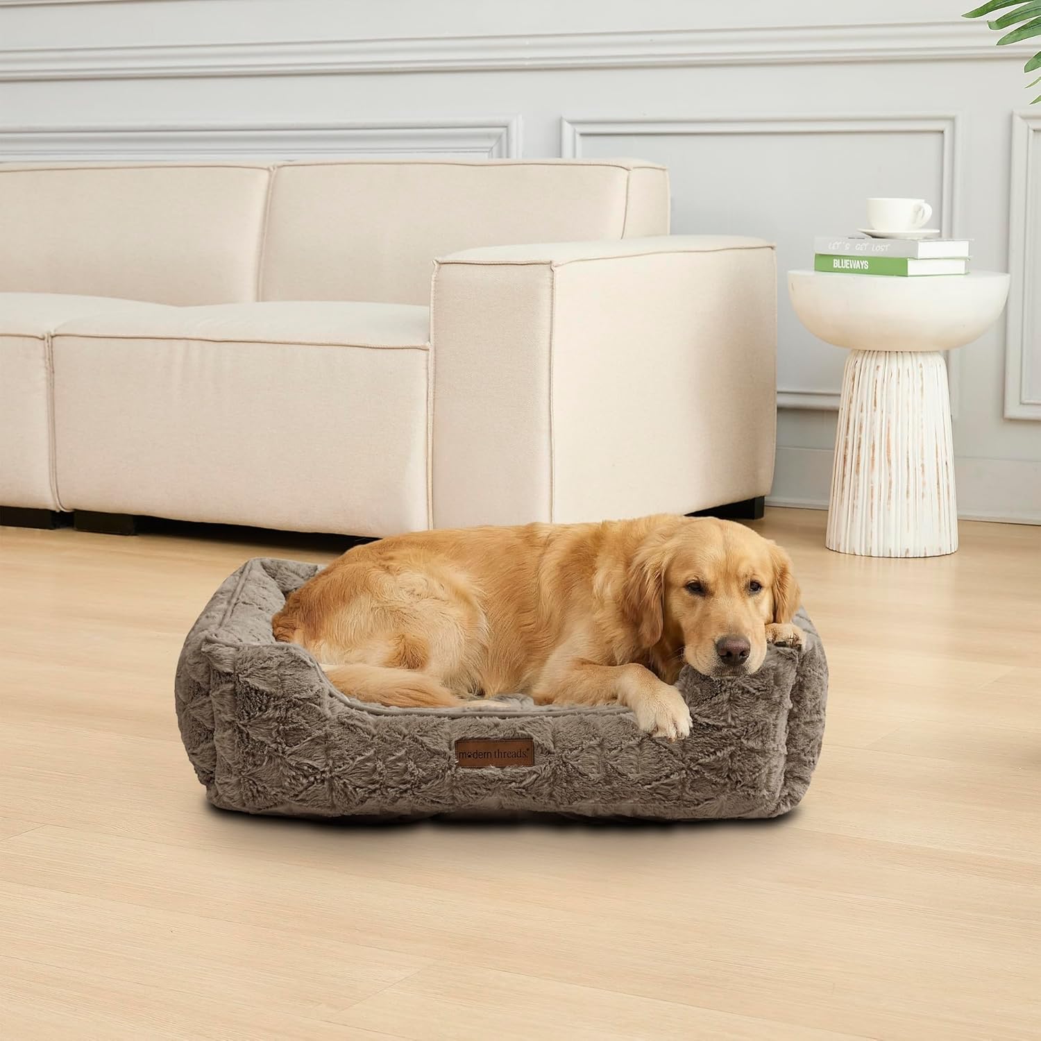 Modern Threads Ultra Soft Plush Pet Bed for Medium to Large Dogs with Elegant Texture and Stylish Design, Removable Washable Cover, Brown, (34" L x 25" W x 9" Th)