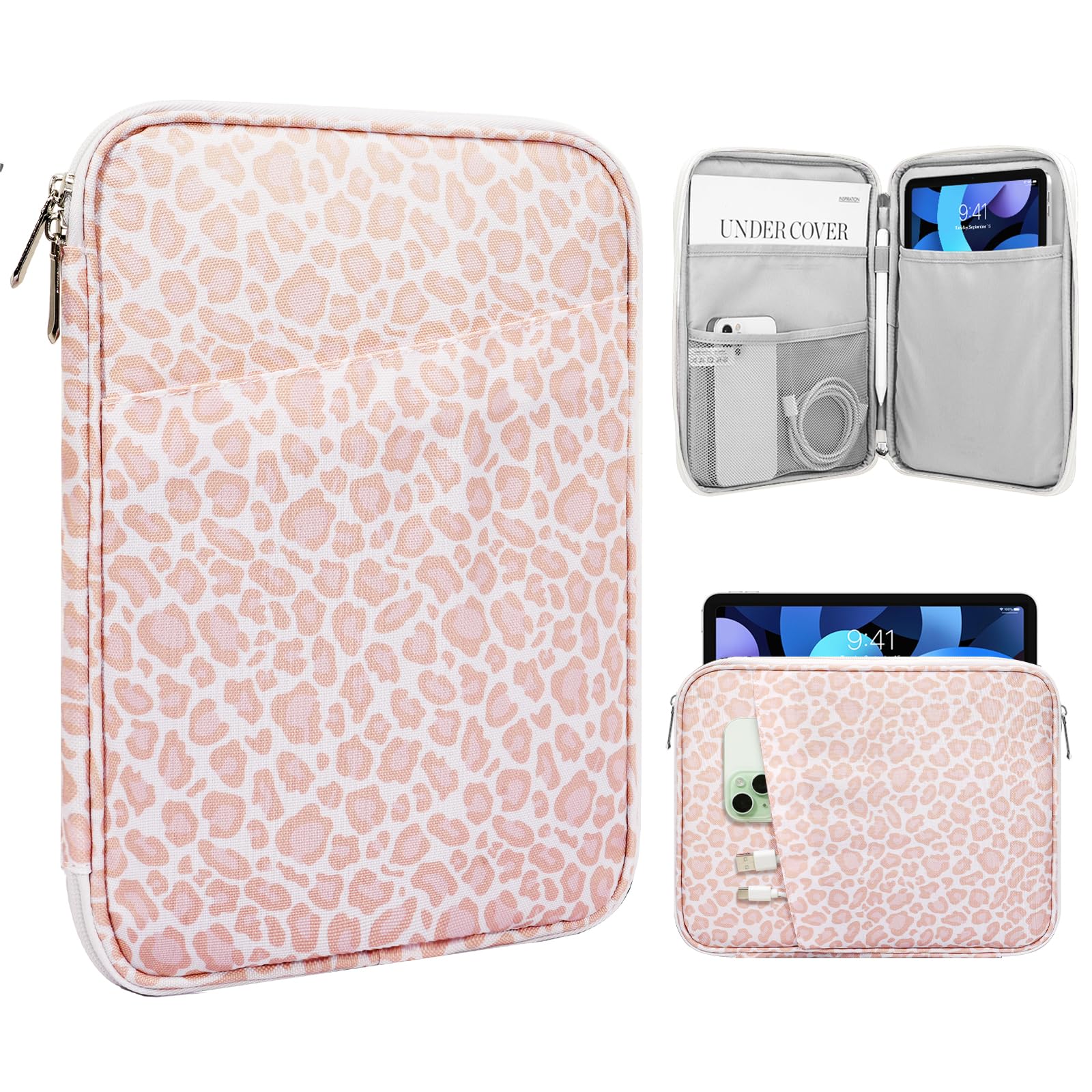 TiMOVO 9-11" Tablet Sleeve Bag with Pocket, Pink Leopard