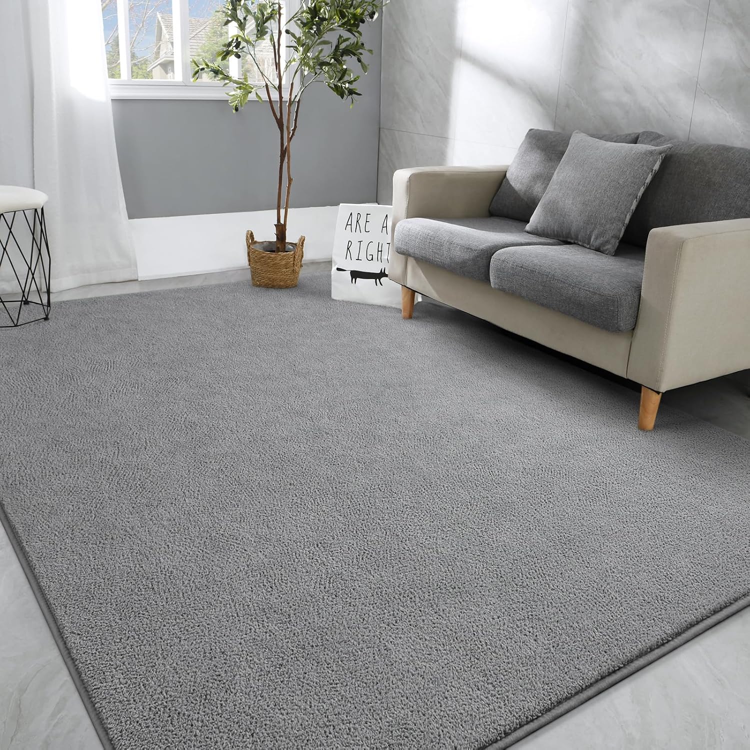 Hutha Large Area Rugs for Bedroom Living Room, 6x9 Grey Solid Fluffy Super Soft Memory-Foam Furry Bedside Carpets, Modern Indoor Floor Rug Aesthetic Minimalist Rug for Kids Girls Boys Home Decor 6x9 Feet Grey