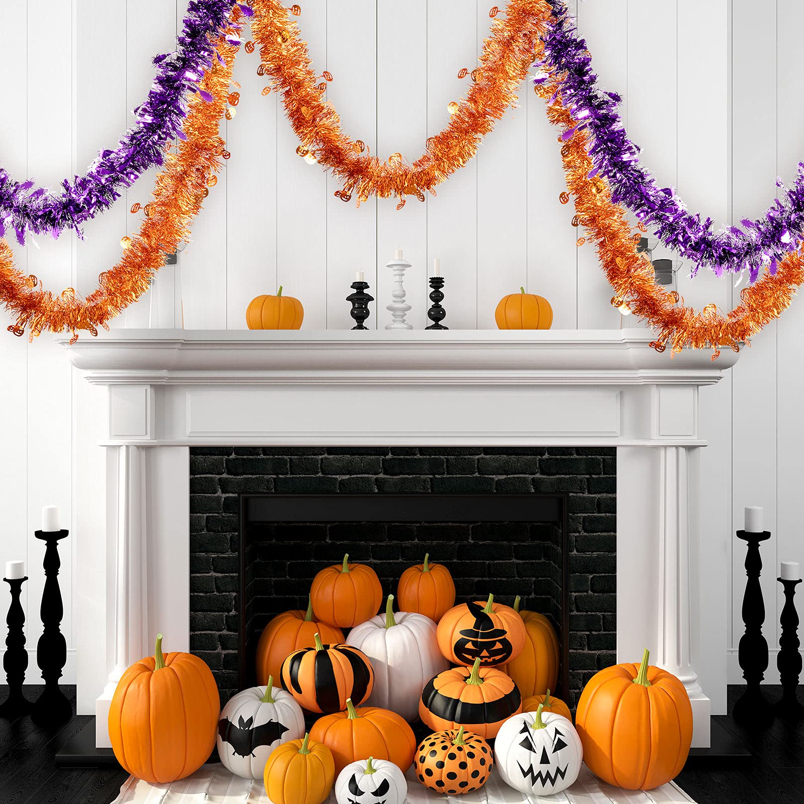 Amazon.com: Whaline 4 Pieces 26Ft Halloween Tinsel Garland Orange