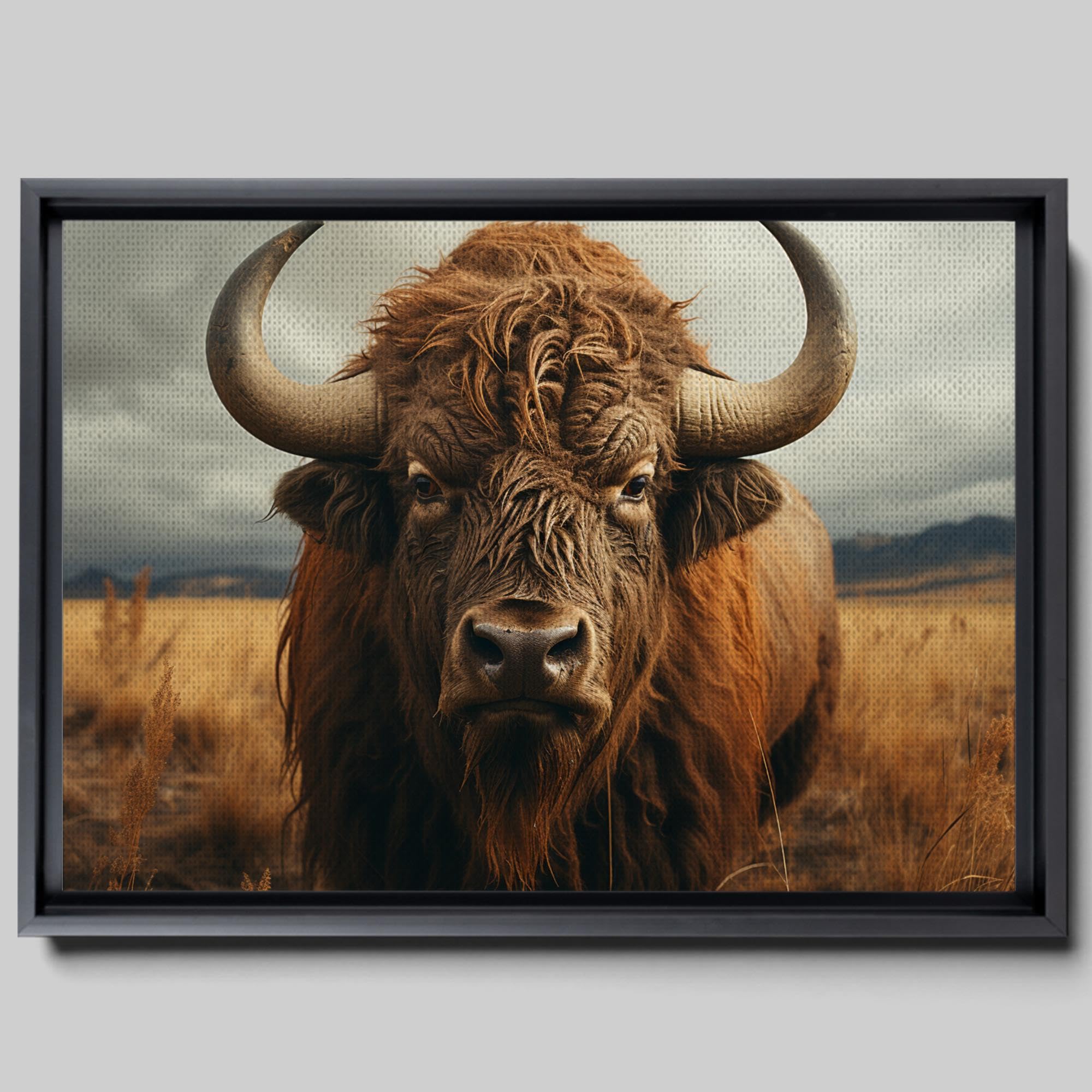 Bison Landscape Print, Majestic Wildlife in the Wild West, Acrylic Glass Wall Art for Boho Wall Decor, Canvas, Home Decor