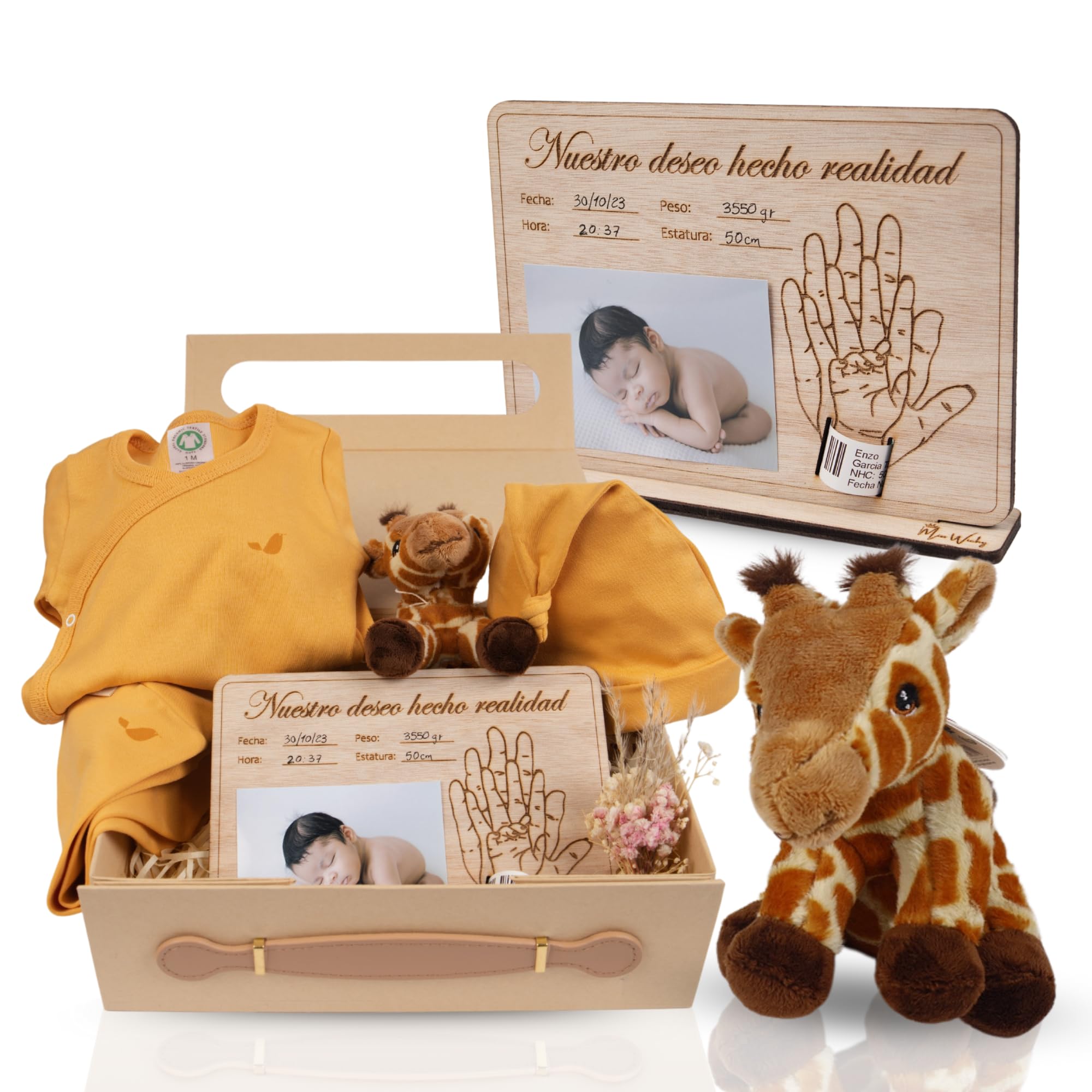 Regalo Original Recién Nacido Bebé Niño Niña Incluye Conjunto Ropa 100 Algodón Peluche Aleatorio Madera Personalizada Datos Nacimiento Decoración Habitación Baby Shower Caja Premium Eco Friendly
