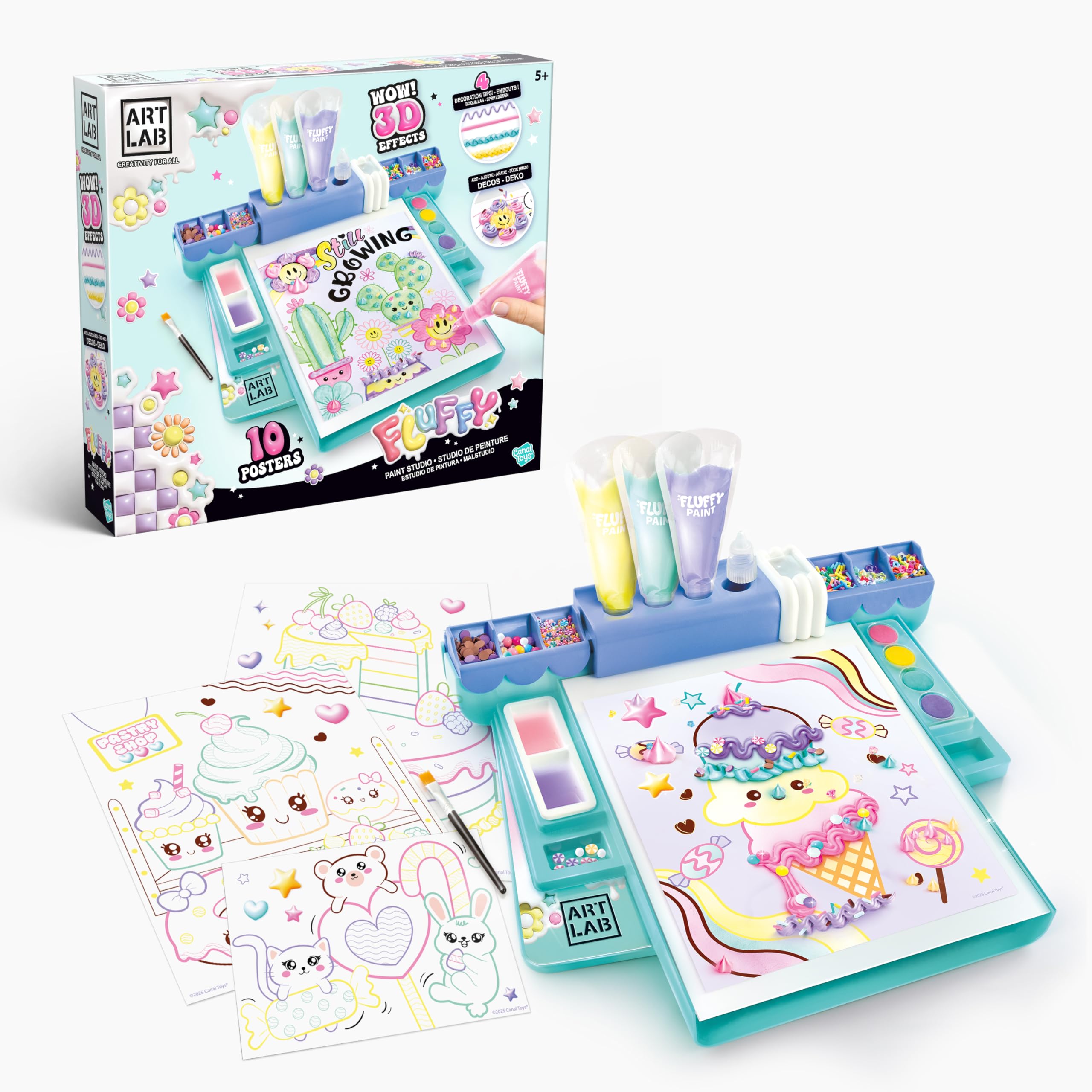 Art Lab Fluffy Painting Studio, 3D Art Set with 10 Posters & Water-Based Paint, Creative Arts & Crafts Activity, Birthday Gift for Girls & Boys 6+