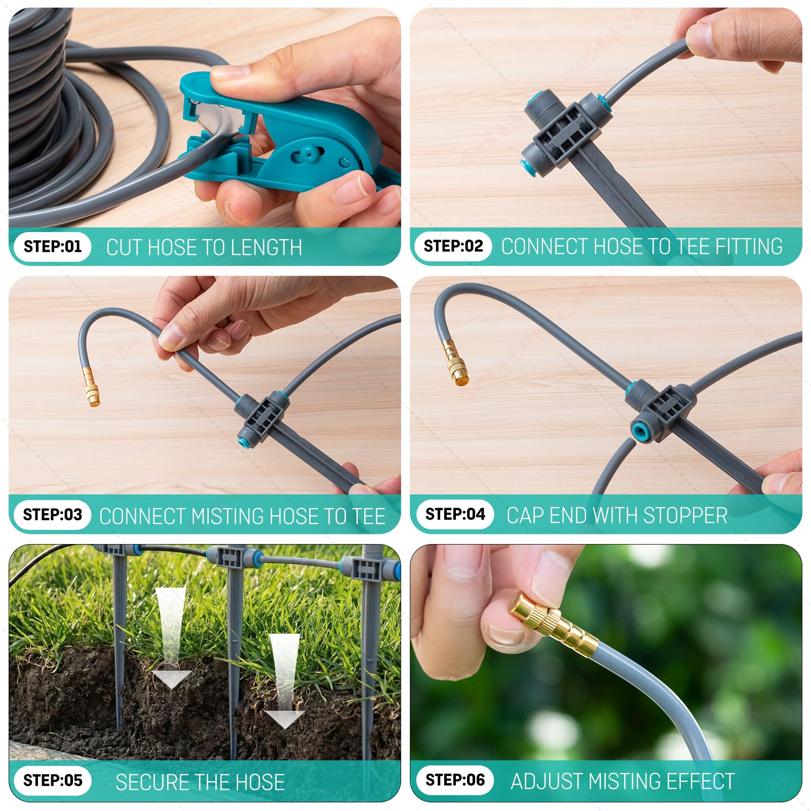 Garten Bewässerungssystem mit Erdspieß 360° Frei Verstellbar, Tropfbewässerung Präziser Durchflussregelung, Sprinklersystem Kühlsystem für Gewächshaus, Hochbeet, Terrasse, Balkontopfpflanzen