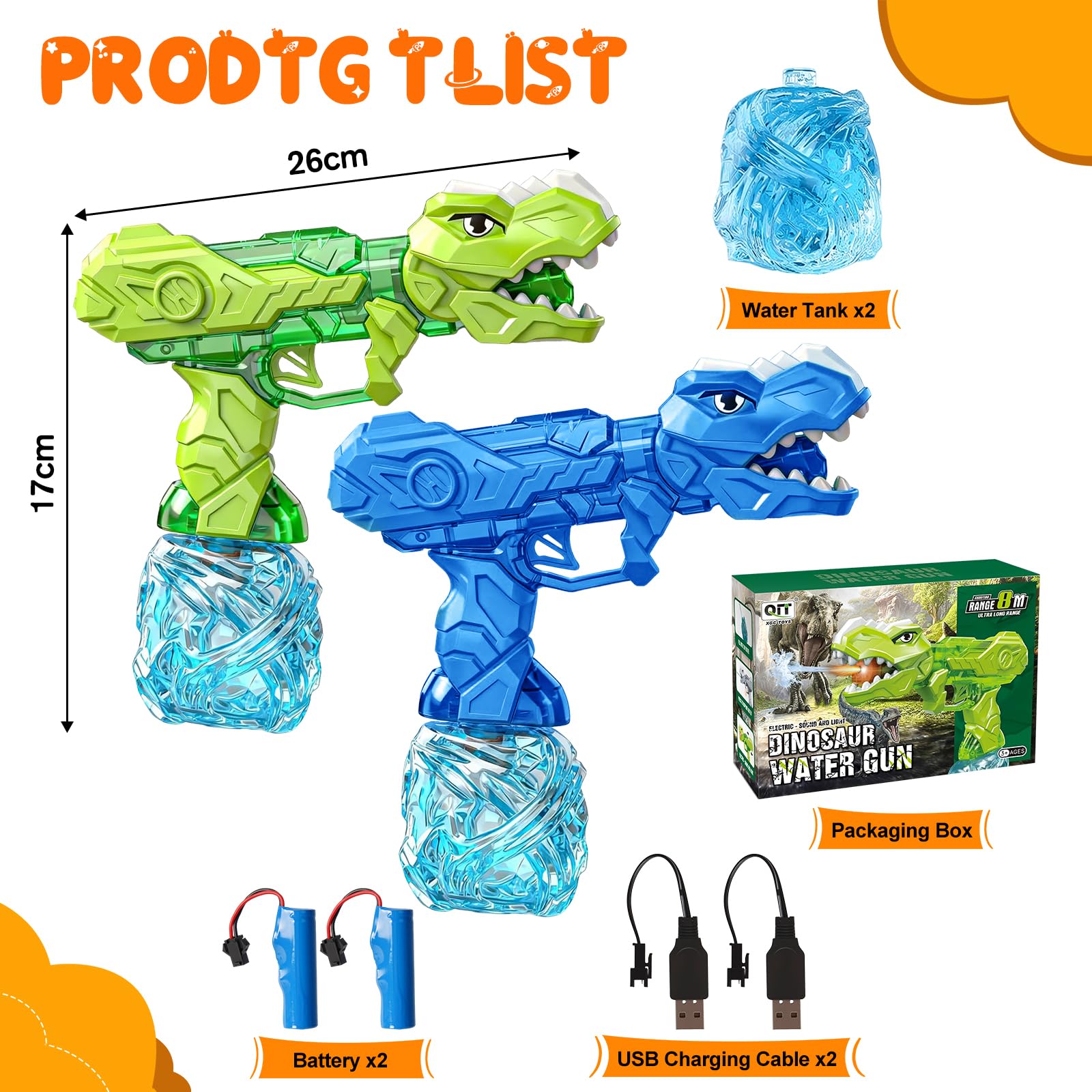 2 Pezzi Pistola ad Acqua Elettrica Per Bambini, Pistole ad Acqua con luci ed Effetti Sonori, Portata di 7-8M Electric Water Gun Giocattolo Blaster ad Acqua per Feste Estive Giardino Piscina Spiaggia