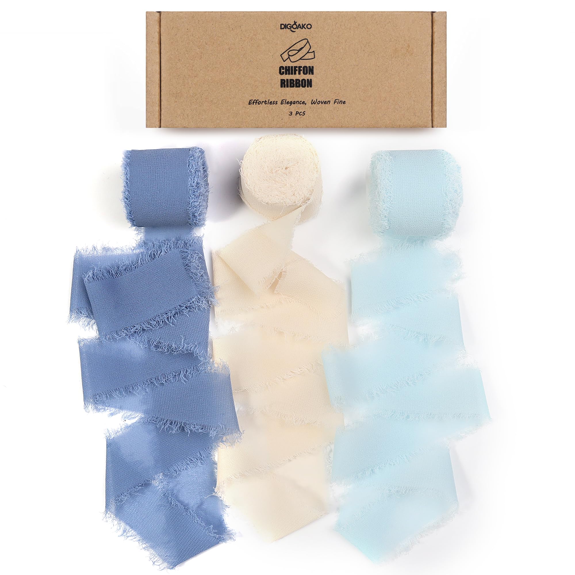 Juego de cintas de gasa de seda color azul pastel marfil, 1,5 x 24 yardas, con flecos para decoración de bodas, regalos de baby shower, envoltura de regalos
