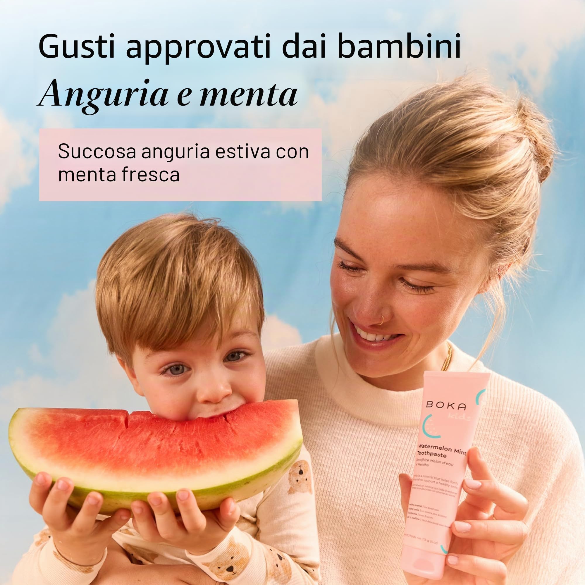 Boka Dentifricio nano idrossiapatite senza fluoro, aiuta a rimineralizzare, adatto per denti sensibili, sbiancamento - per adulti, bambini igiene orale - sapore di menta e anguria, 120 ml, 1