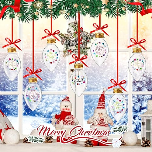 Miniatura 7 de Sliner 48 Pieces Christmas Booze Balls Fillable Ornaments Empty Plastic Light Bulbs Ornaments Hanging Xmas Decorations with Stickers and Rope for