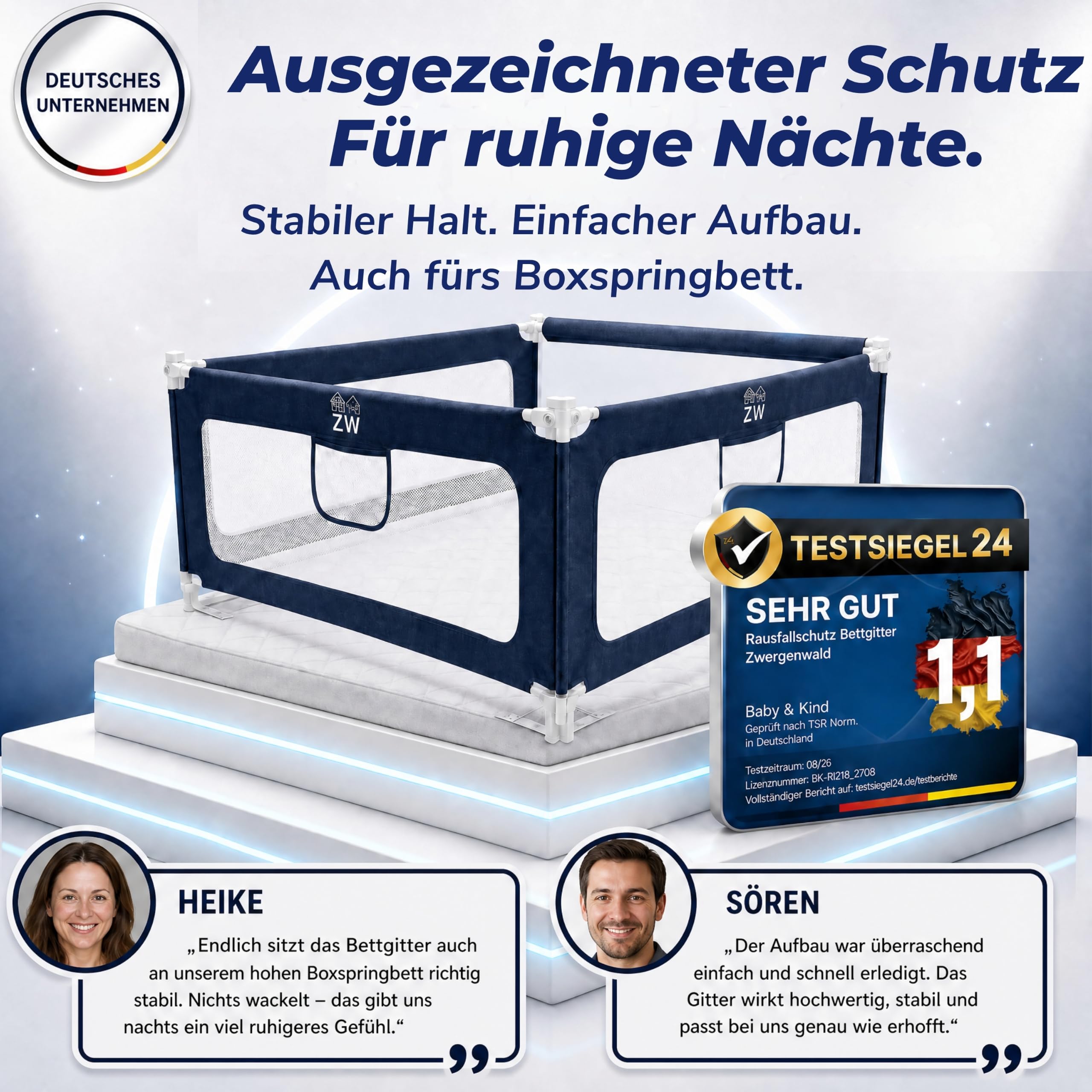 Rausfallschutz Bett 180x200 cm – 3er-Bettgitter Set für Boxspringbett