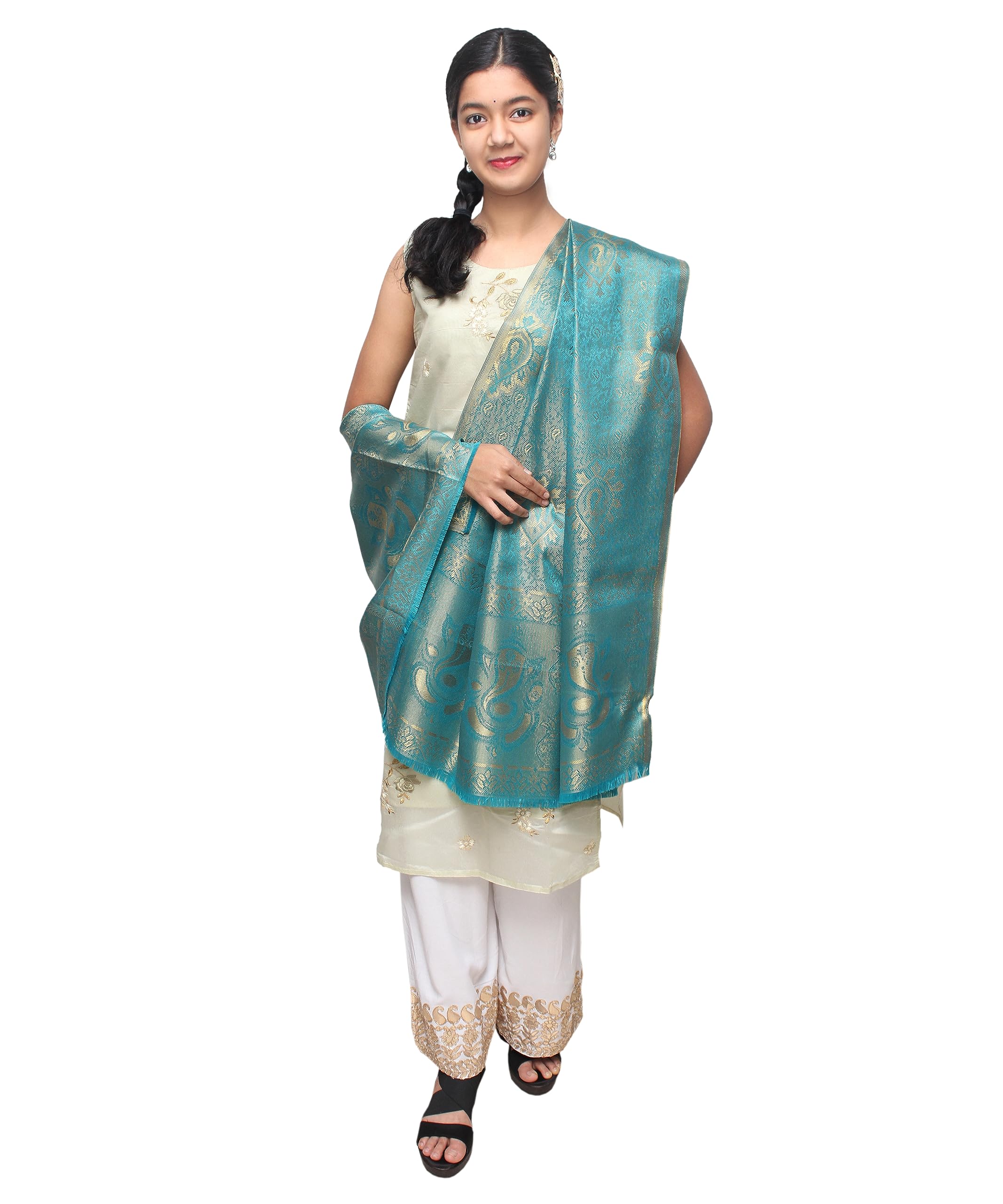 GoodluckWomen's Faux Pashmina Silk Ganpati Design Shawls, Stoles