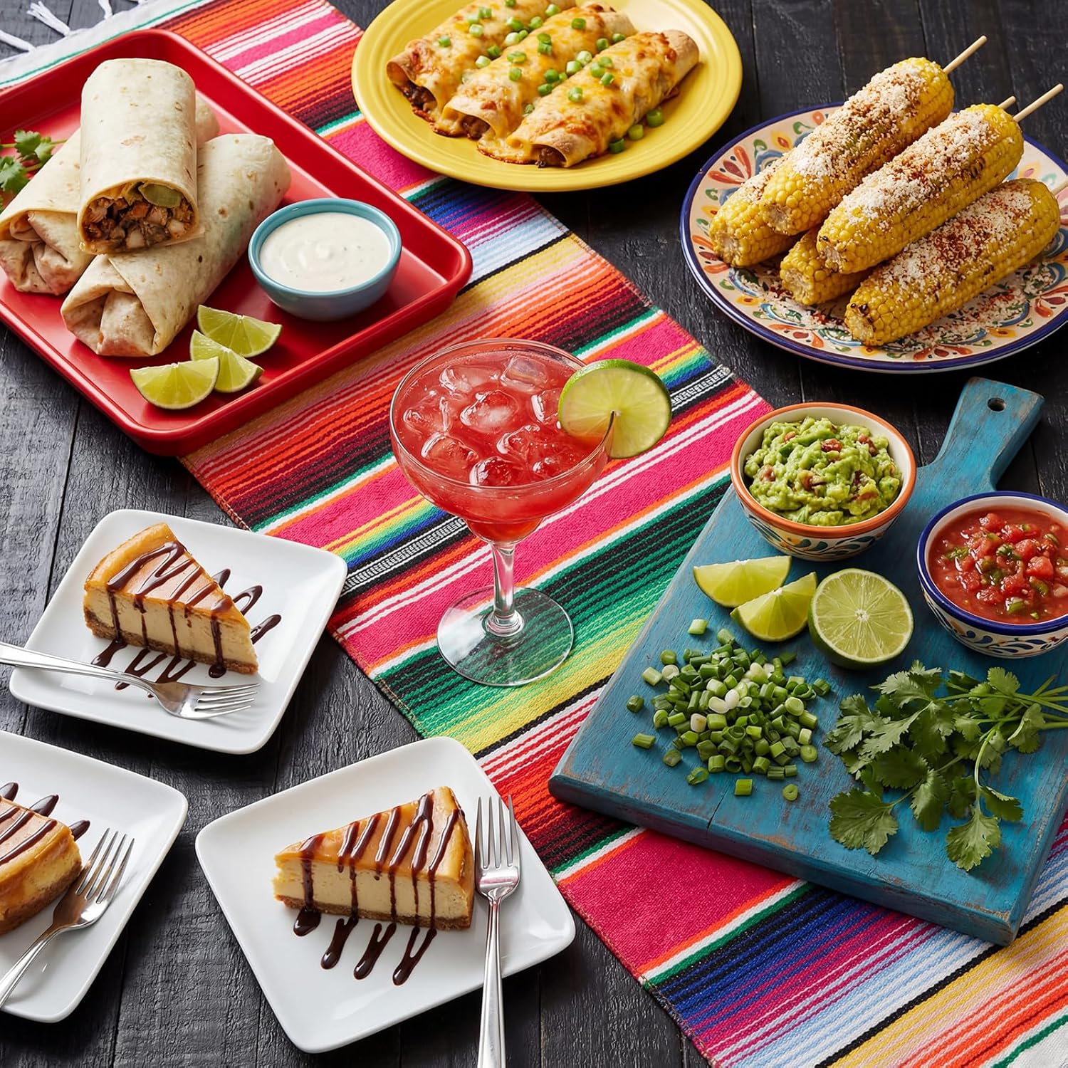 Tegeme 6 Pcs Mexican Table Runners 14 x 84 Inch Mexican Serape Table Runner Blanket Fringe Cotton Rainbow Fiesta Party Decoration for Cinco De Mayo Wedding Sarapes Mexicanos Boho (Novel Style)