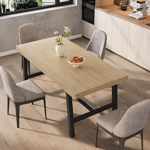 Miniatura 9 de IDEALHOUSE Mesa de comedor industrial para 6-8 personas, mesa de cocina grande de madera de 70.87 pulgadas con marco de metal resistente, mesa de