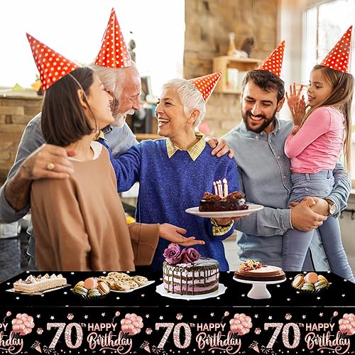 Miniatura 11 de Paquete de 3 manteles de oro rosa Happy Thirty – Suministros para fiesta de cumpleaños 30, decoración de mantel rectangular desechable de plástico
