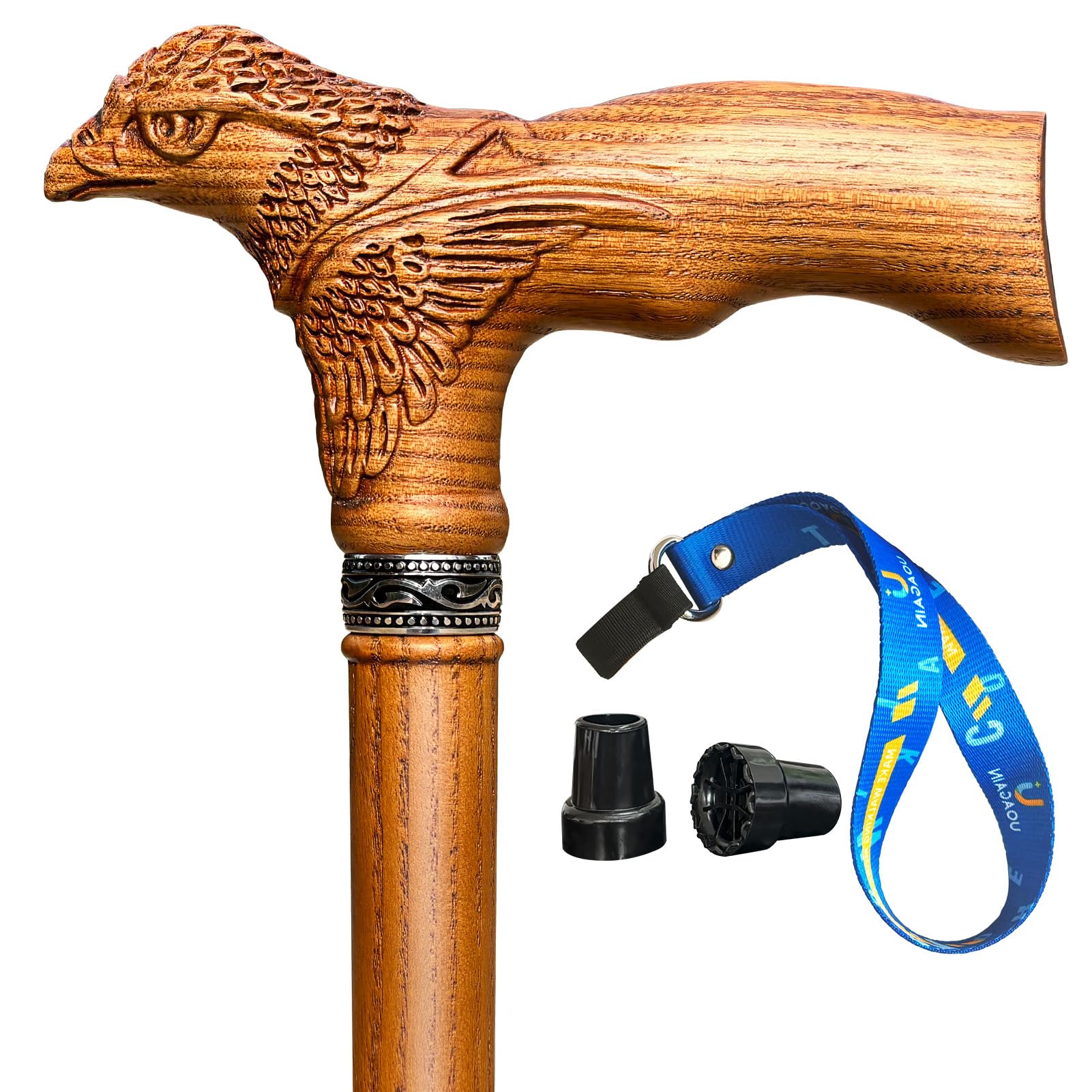 Uoagain Hand Carved Wooden Walking Cane USA Made Eagle Carved Ergonomic Elegant Wood Canes for Men and Women Support up to 400 lbs Provide Stable