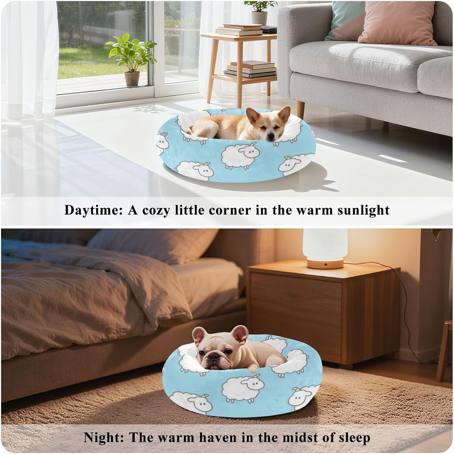 Blue Cartoon Dog Cat Pillow Bed Anxiety Relief Pet Bed Extra Small Size Pet Sleeping Beds for Cats