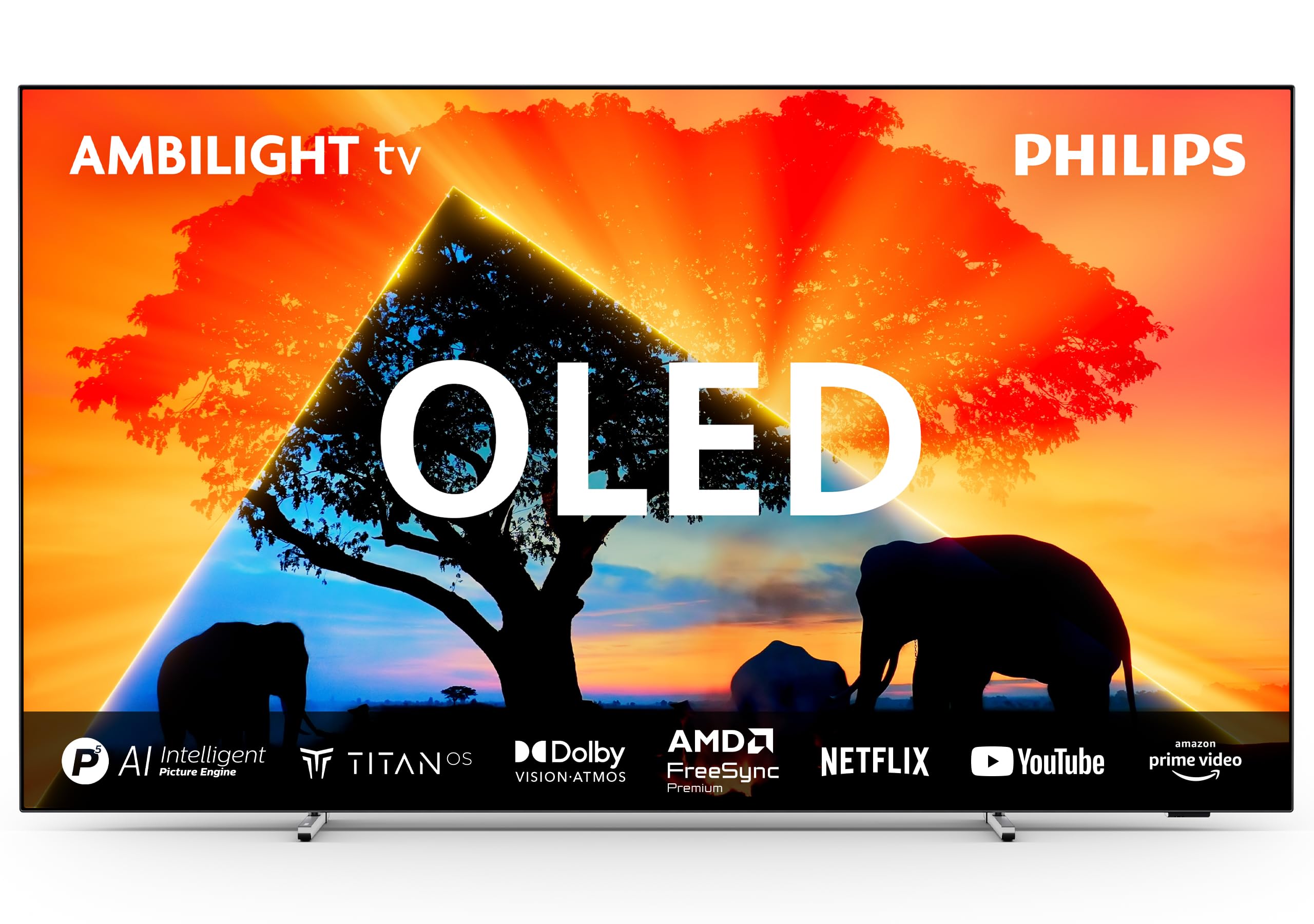 Philips Ambilight 55OLED769 4K OLED Smart TV - Display 55’’ con P5 AI Perfect Picture Ultra HD, Titan OS TV, Dolby Vision e Dolby Atmos Sound, Funziona con Alexa e Google Assistant - Cornice metallica 55" 2024 Series