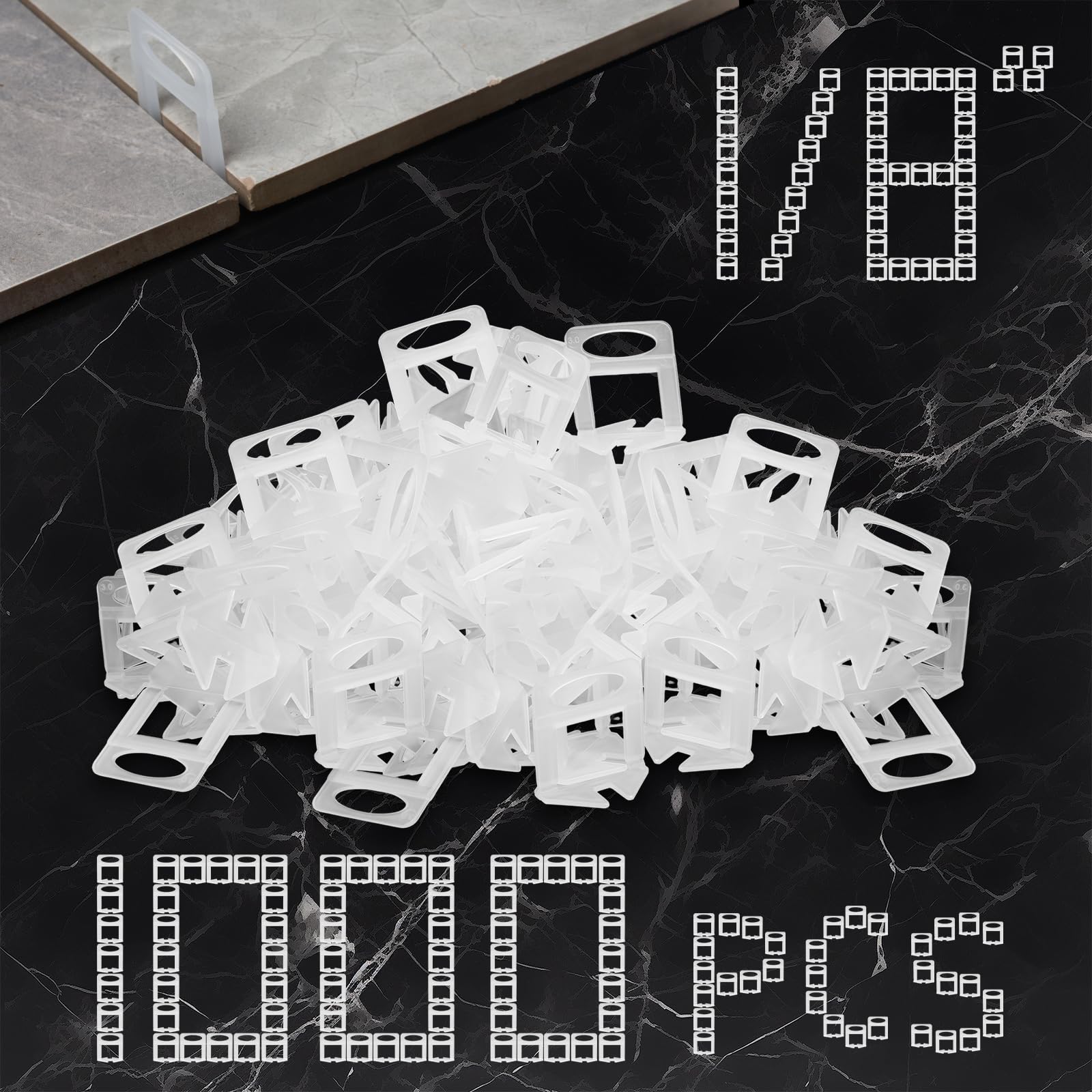 Storystore Tile Leveling System Tiles Leveler Spacers, 1000-Piece Leveling Spacer Clips - 1/8 Inch Tile Spacers Lippage Free Tile and Stone