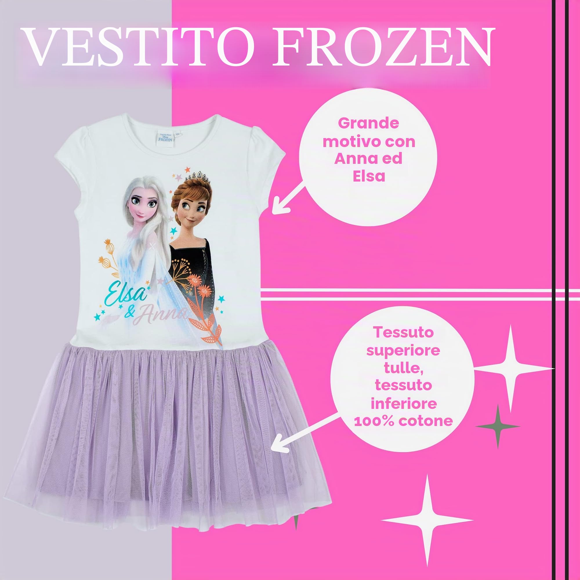 Disney Frozen 2 Vestito Anna ed Elsa manica corta