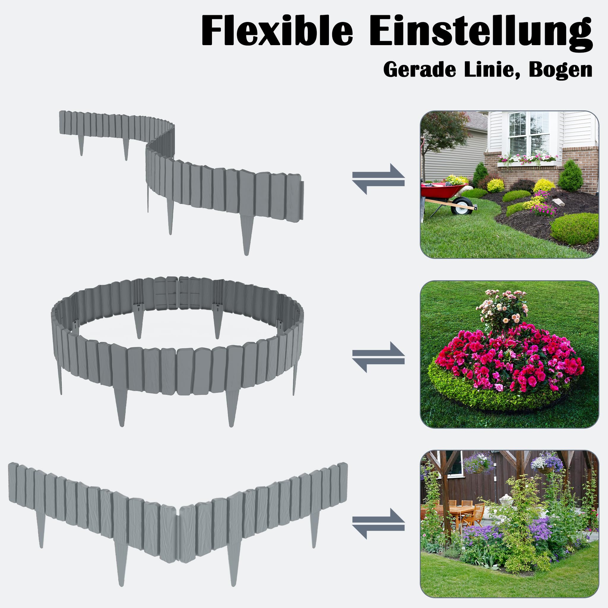 FIVMEN Rasenkante Kunststoff 4,6 m Holzoptik Beeteinfassung Beetumrandung mit 10 cm Stifte Holzmaserung imitiert Mähkante Palisade Gartenzaun für Garten, Braun