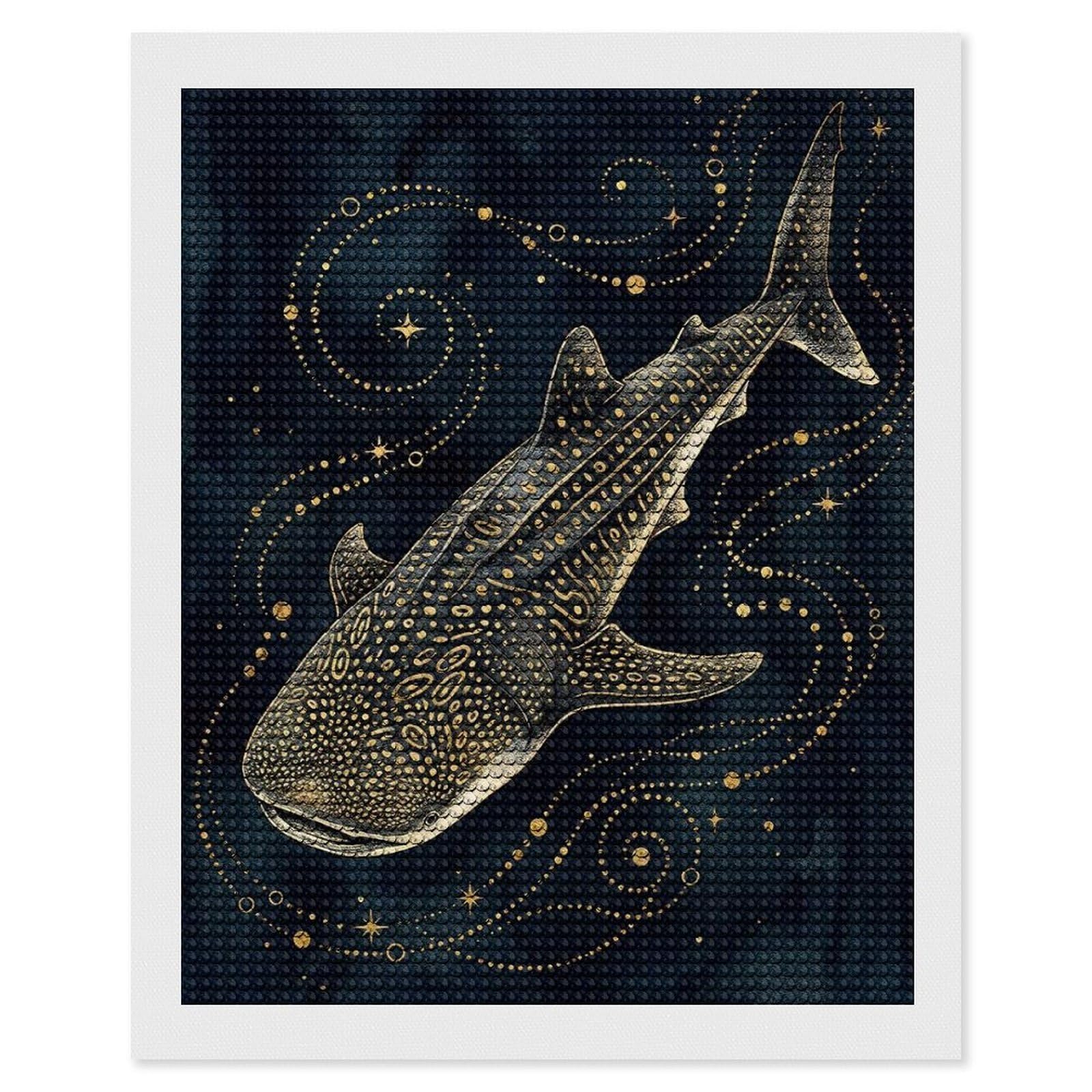 Junmoney Whale Shark in Starry Night Full Drill Diamond Painting Kit 16"x20", Sparkling Round Gems, Decorate Your Room, Mindful Craft Activity