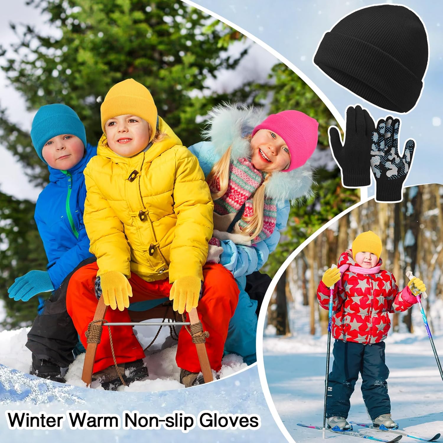 JaGely 20 Pcs Kids Hats Gloves Winter Bulk Knit Beanie Caps Warm Anti-Slip Gloves for Ages 5-10 Boys Girls - Image 4