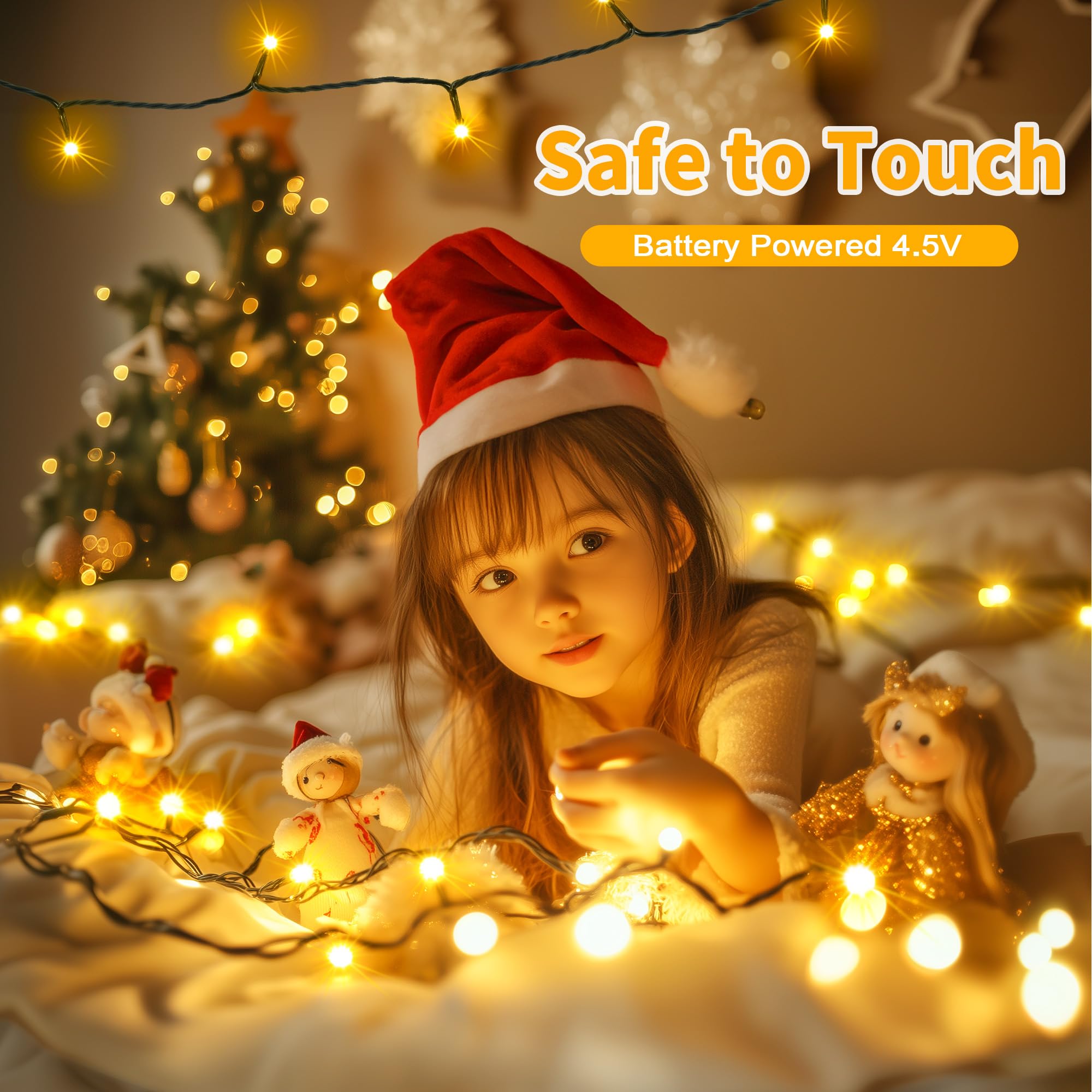 Luci Albero Di Natale a Batteria, 20m 200LEDs Catena Luminosa Esterno 8 Modalità,Impermeabile IP44 Luci Natale Esterno e Interno Batteria, Luci Albero di Natale per Festa,Giardino,Natale,Halloween