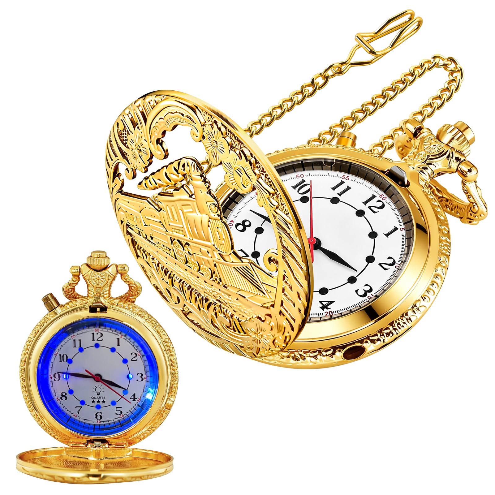Pocket Watch with LED Lights, Creative Arabic Numeral Dial for Men's Pocket Watch