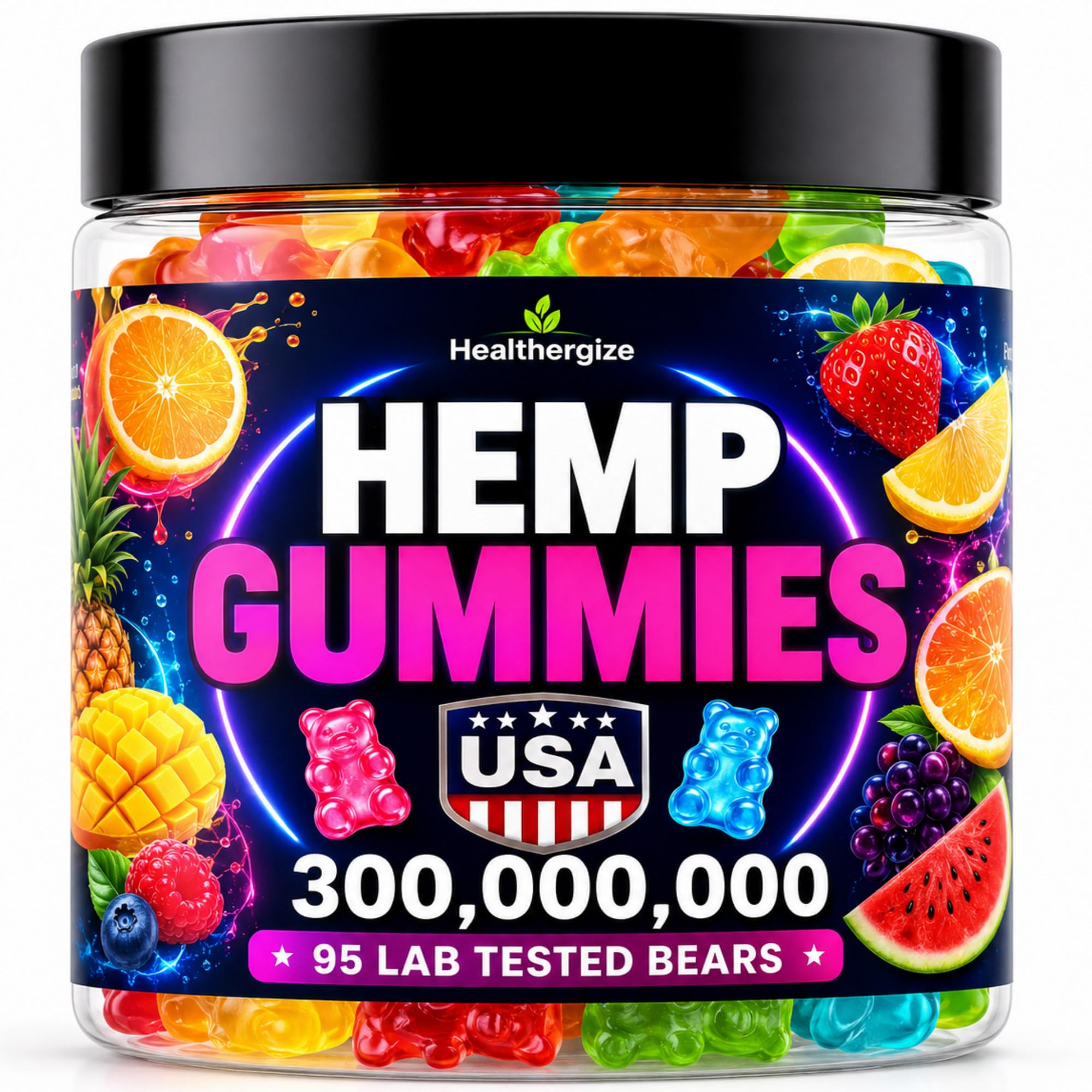 Hemp Gummies for Adults - Hemp Oil Infused, Tasty Fruit Flavor Gummy Bear Edibles, Non-Habit Forming - Calm, Peace and Relaxation - Made in USA-95 Count